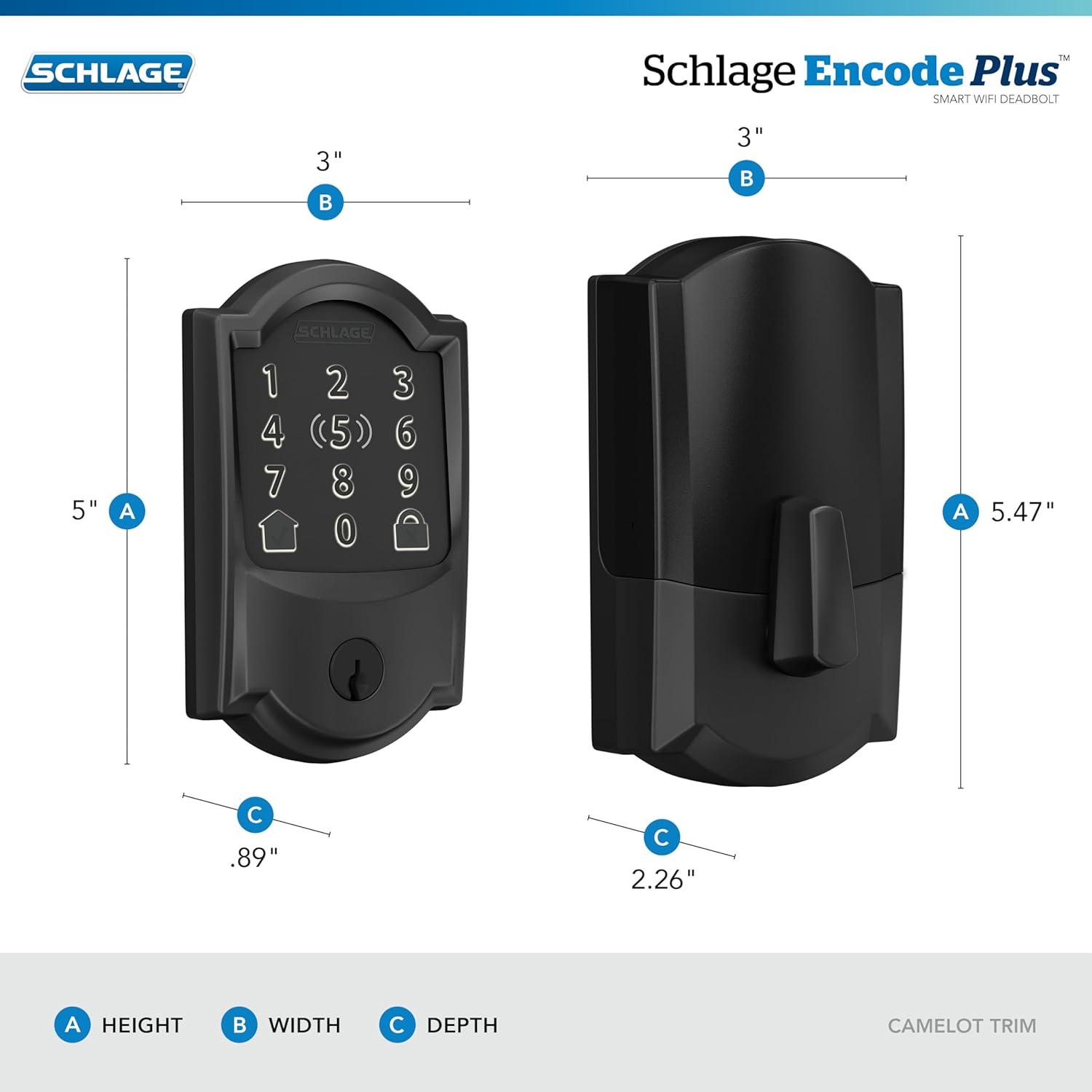 image:imageSchlage Encode Plus Smart WiFi Lock for Front Door Keyless Entry Deadbolt Unlock with Apple Watch Builtin WiFi and App Control Easy Install Alexa amp Apple HomeKit Compatible Aged BronzeMatte Black