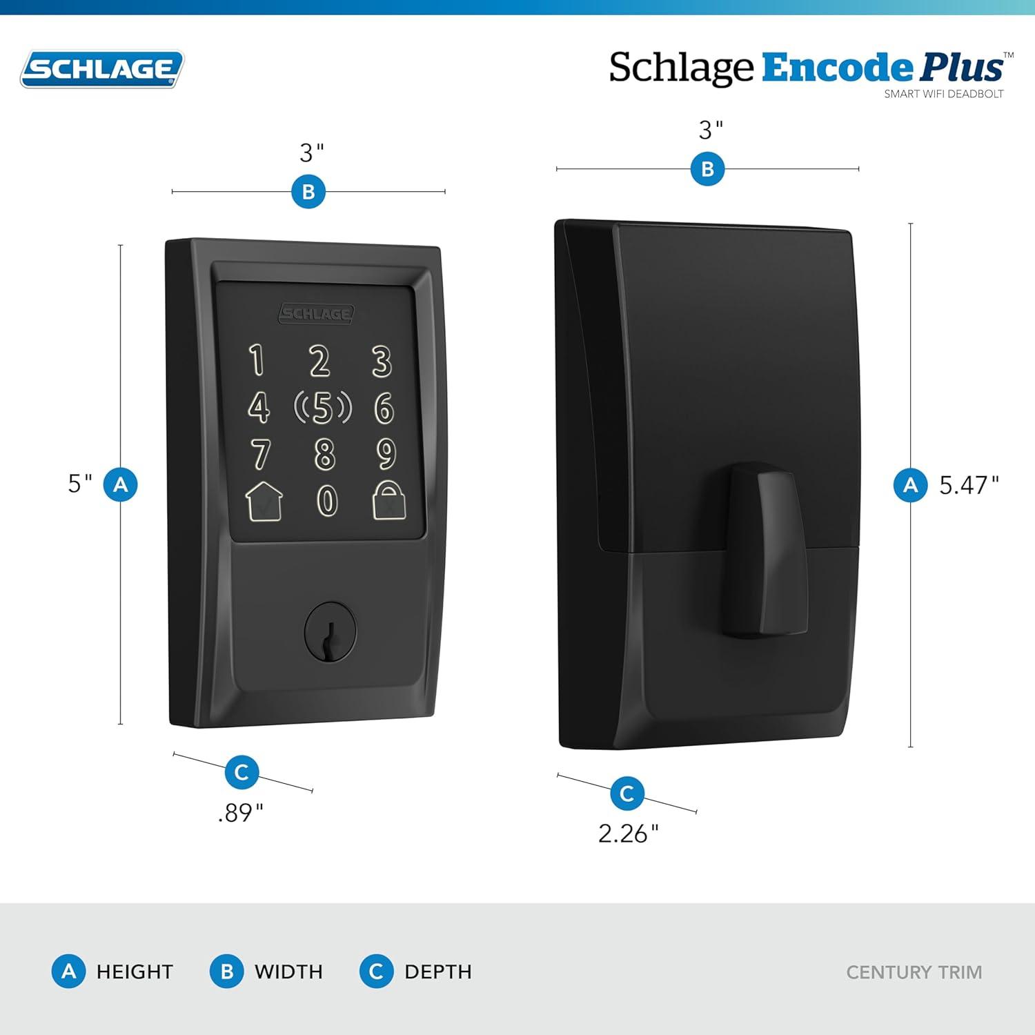 image:imageSchlage Encode Plus Smart WiFi Lock for Front Door Keyless Entry Deadbolt Unlock with Apple Watch Builtin WiFi and App Control Easy Install Alexa amp Apple HomeKit Compatible Aged BronzeMatte Black