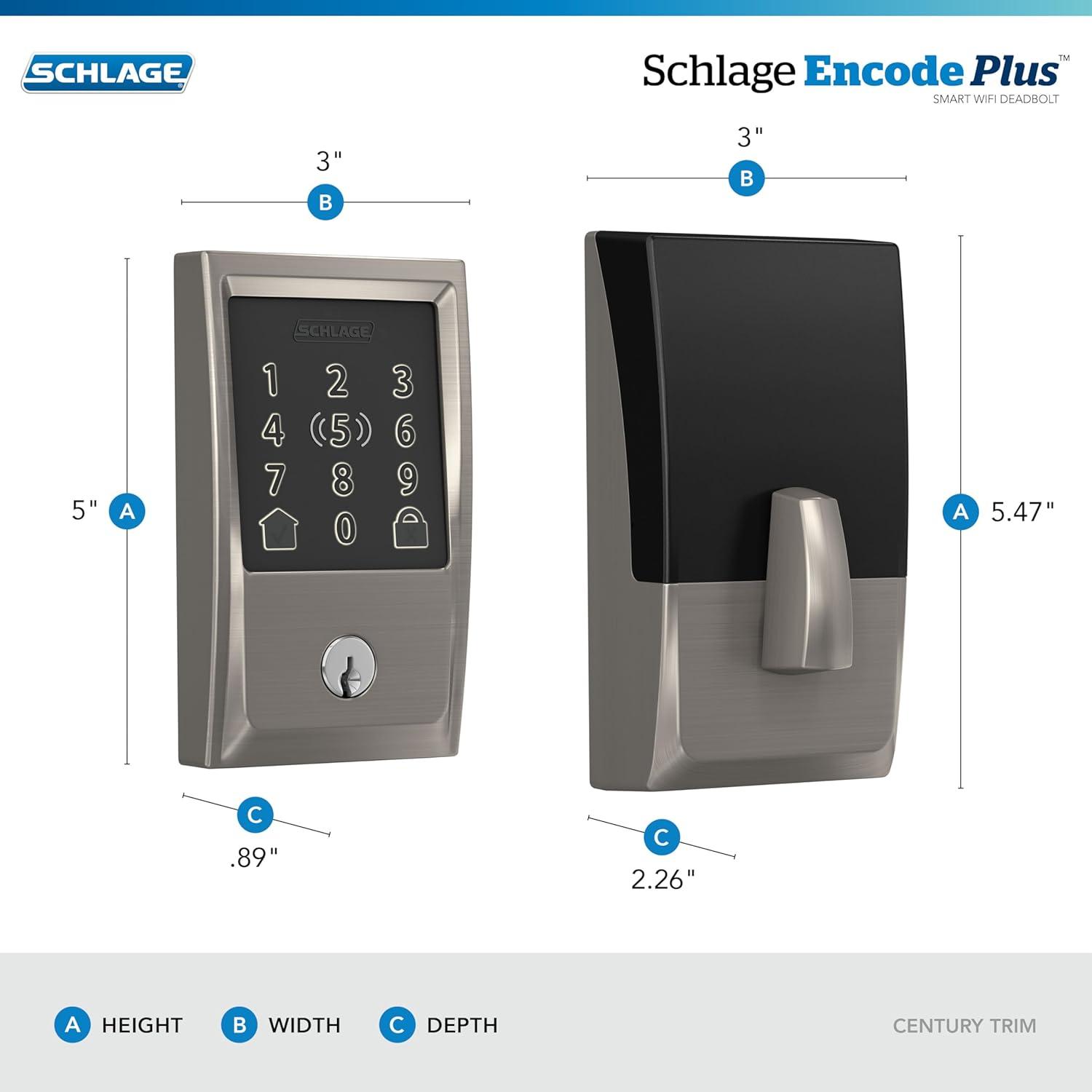 image:imageSchlage Encode Plus Smart WiFi Lock for Front Door Keyless Entry Deadbolt Unlock with Apple Watch Builtin WiFi and App Control Easy Install Alexa amp Apple HomeKit Compatible Aged BronzeSatin Nickel