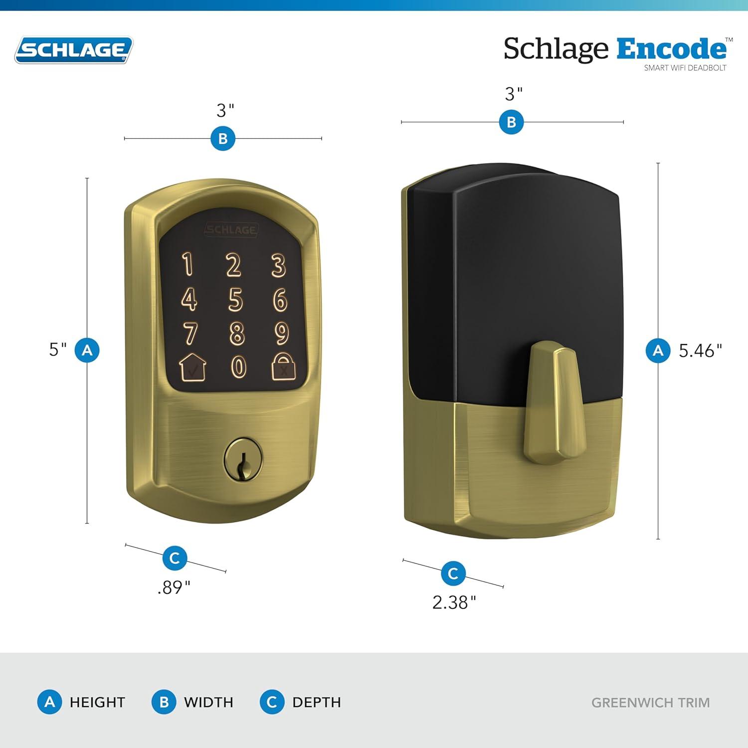 image:imageSchlage Encode Smart WiFi Deadbolt Lock for Front Door Keyless Entry with App or Touchscreen Works with Alexa Hey Google amp Airbnb Create Codes for Guests Satin NickelSatin Brass