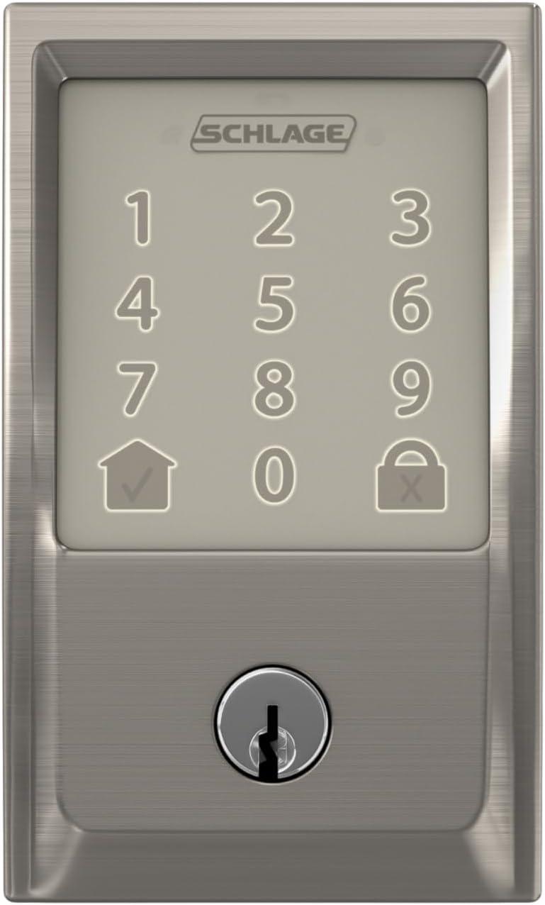 image:imageSchlage Encode Smart WiFi Deadbolt Lock for Front Door Keyless Entry with App or Touchscreen Works with Alexa Hey Google amp Airbnb Create Codes for Guests Satin NickelSatin Nickel