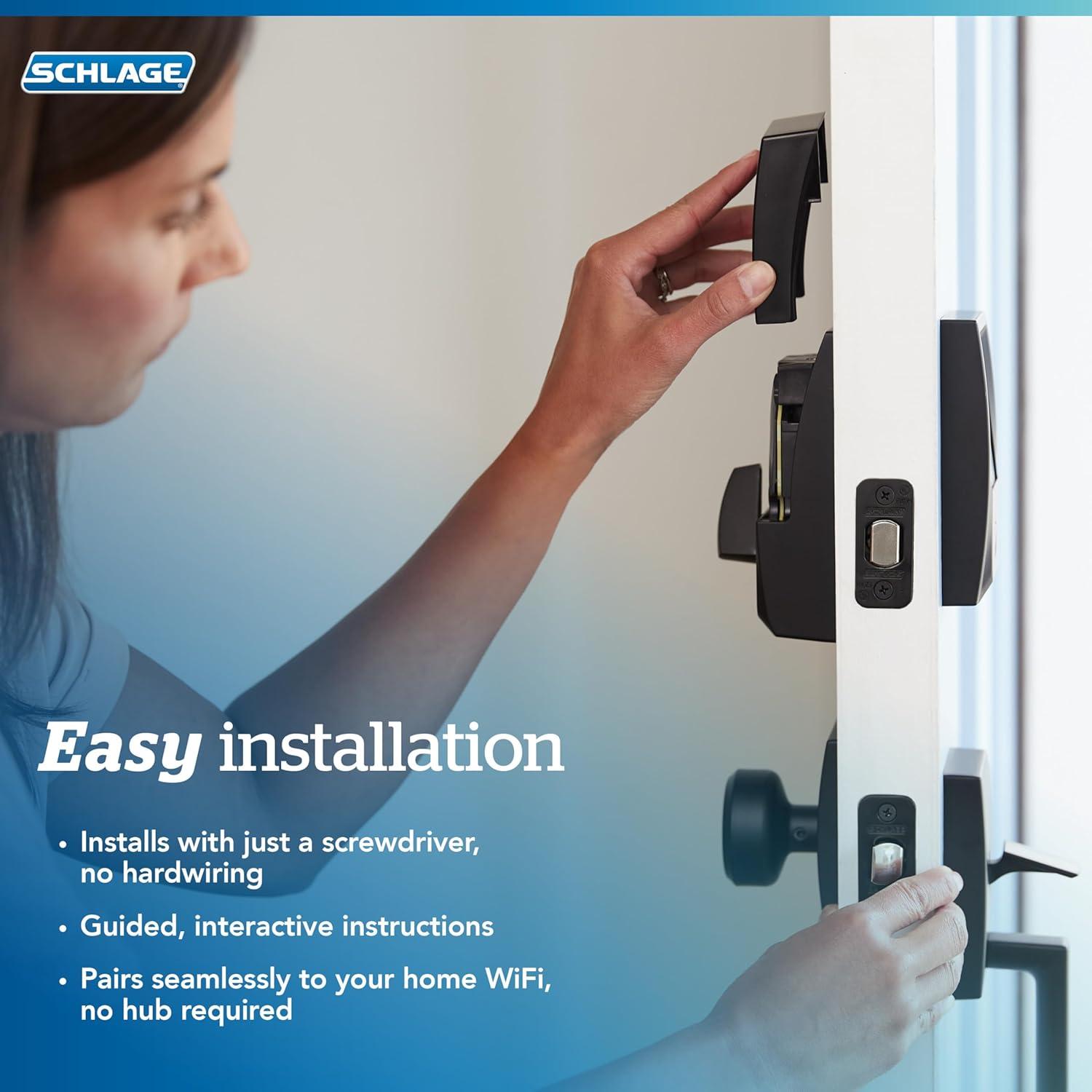 image:imageSchlage Encode Smart WiFi Deadbolt Lock for Front Door Keyless Entry with App or Touchscreen Works with Alexa Hey Google amp Airbnb Create Codes for Guests Satin NickelAged Bronze