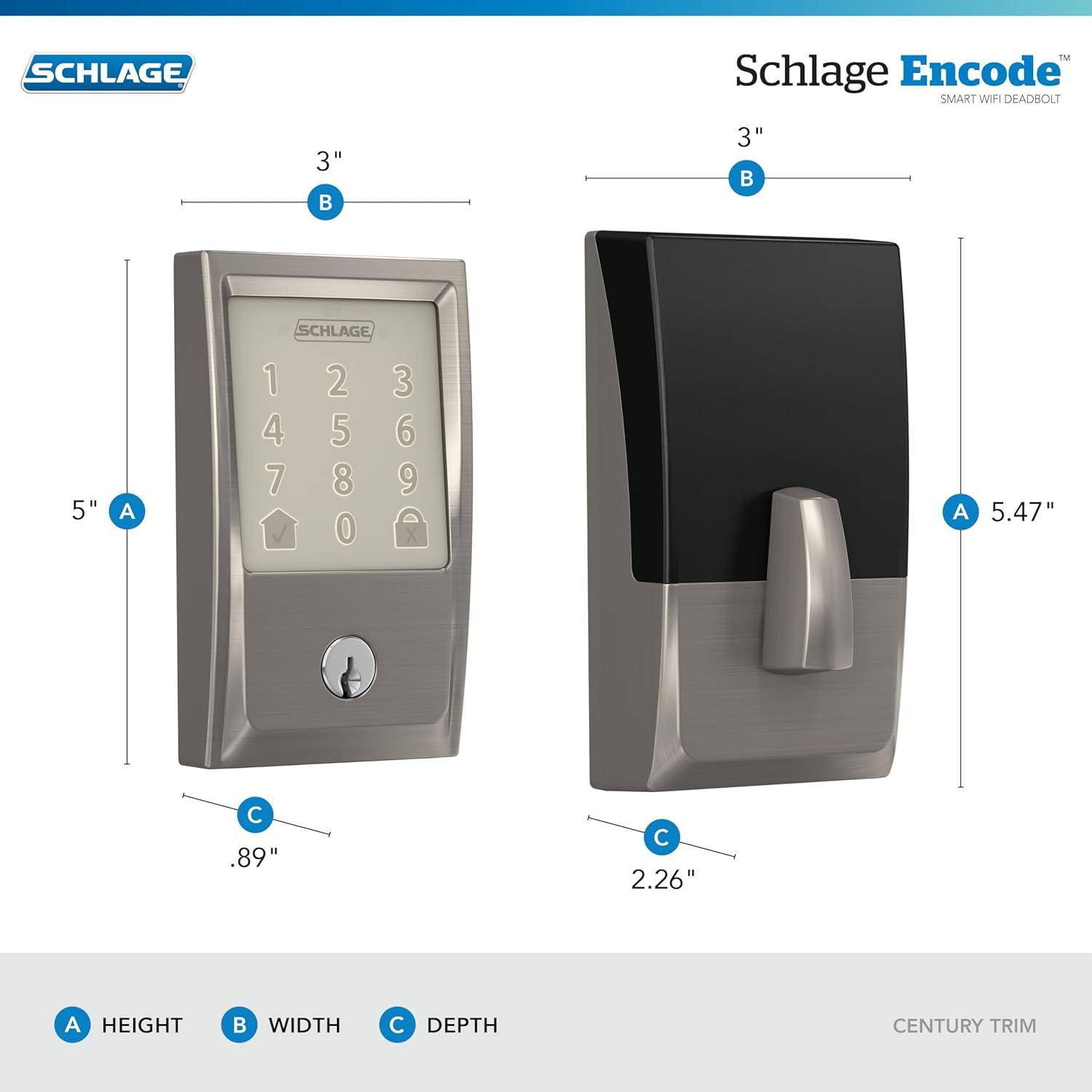 image:imageSchlage Encode Smart WiFi Deadbolt Lock for Front Door Keyless Entry with App or Touchscreen Works with Alexa Hey Google amp Airbnb Create Codes for Guests Satin NickelSatin Nickel