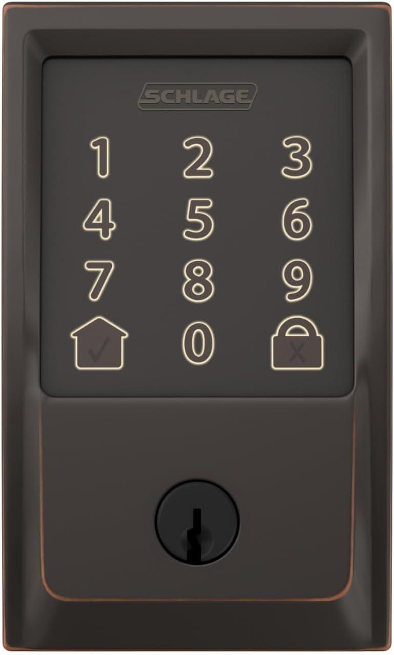 image:imageSchlage Encode Smart WiFi Deadbolt Lock for Front Door Keyless Entry with App or Touchscreen Works with Alexa Hey Google amp Airbnb Create Codes for Guests Satin NickelAged Bronze