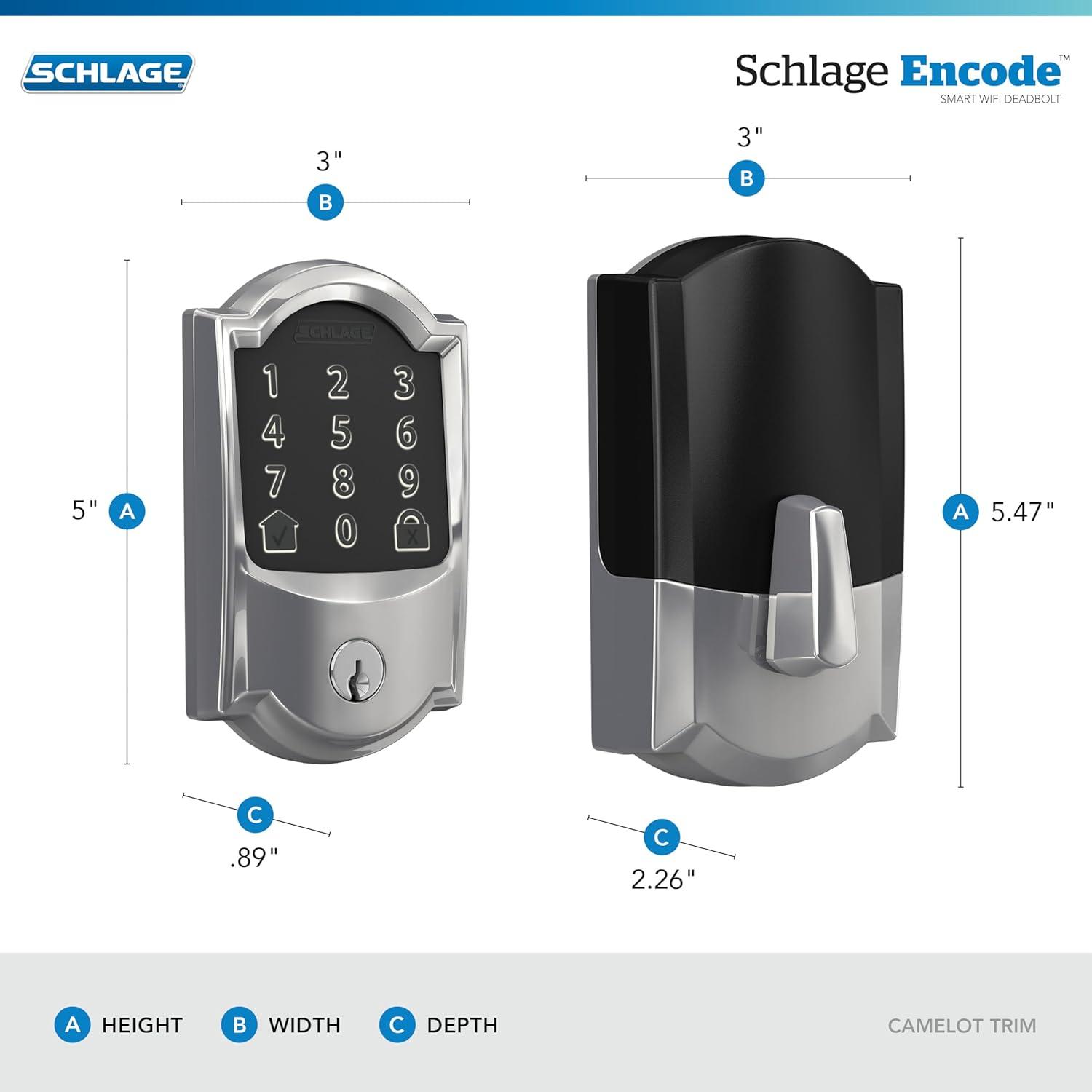 image:imageSchlage Encode Smart WiFi Deadbolt Lock for Front Door Keyless Entry with App or Touchscreen Works with Alexa Hey Google amp Airbnb Create Codes for Guests Satin NickelBright Chrome