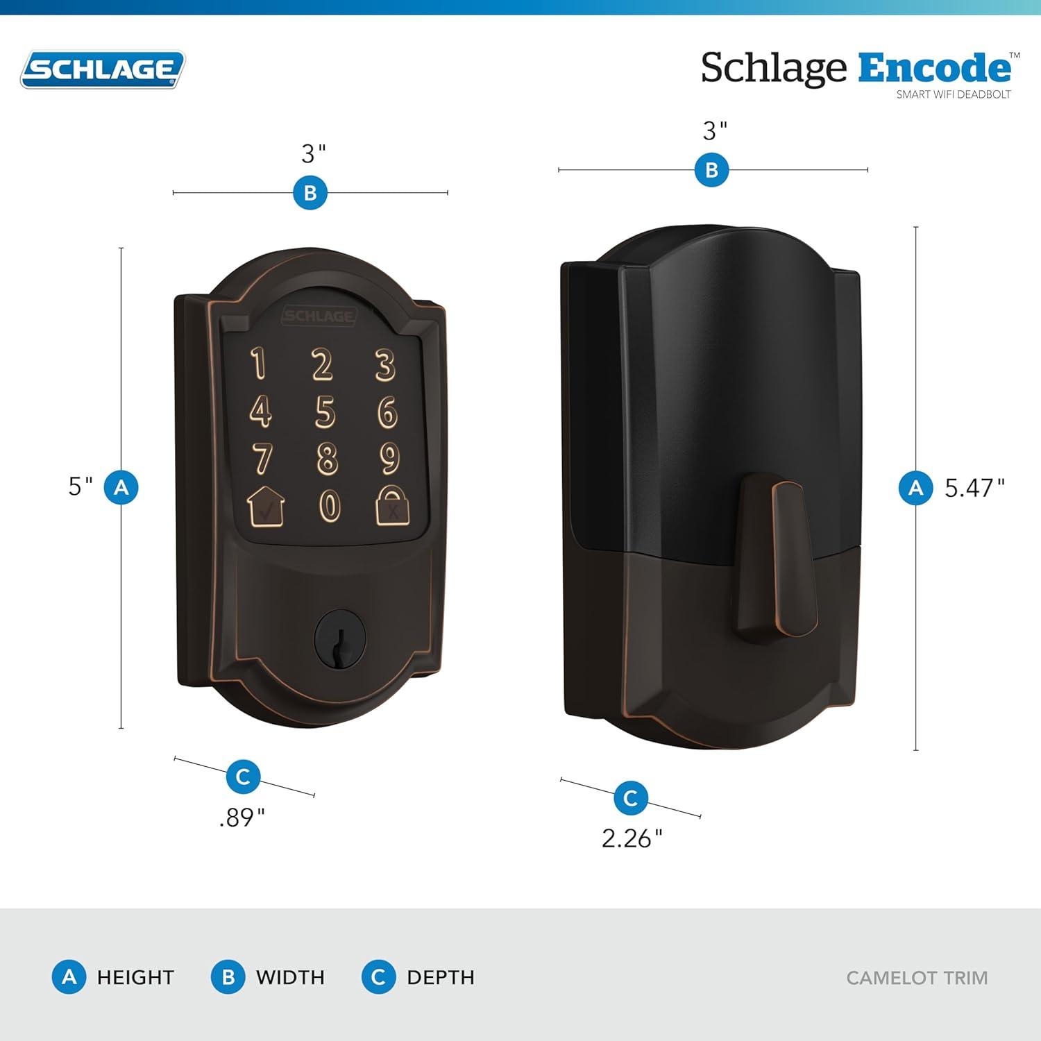 image:imageSchlage Encode Smart WiFi Deadbolt Lock for Front Door Keyless Entry with App or Touchscreen Works with Alexa Hey Google amp Airbnb Create Codes for Guests Satin NickelAged Bronze