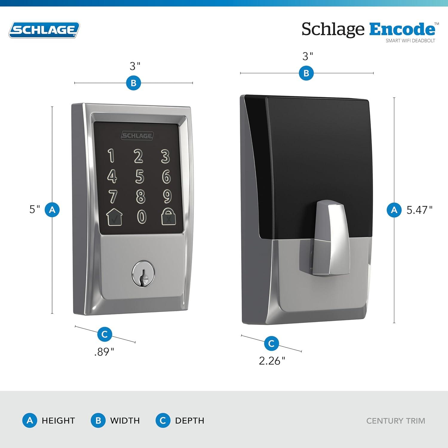 image:imageSchlage Encode Smart WiFi Deadbolt Lock for Front Door Keyless Entry with App or Touchscreen Works with Alexa Hey Google amp Airbnb Create Codes for Guests Satin NickelBright Chrome