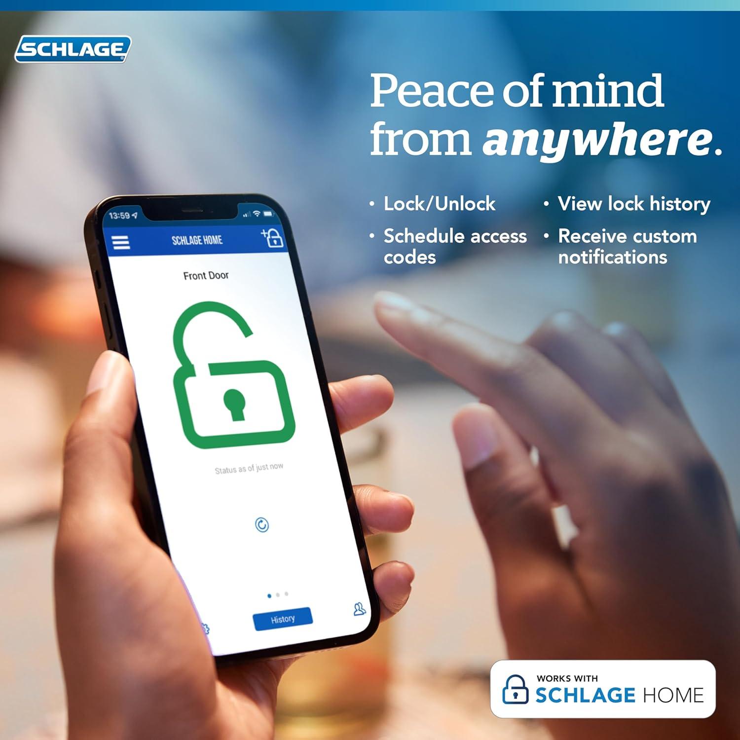 image:imageSchlage Encode Smart WiFi Deadbolt Lock for Front Door Keyless Entry with App or Touchscreen Works with Alexa Hey Google amp Airbnb Create Codes for Guests Satin NickelSatin Nickel