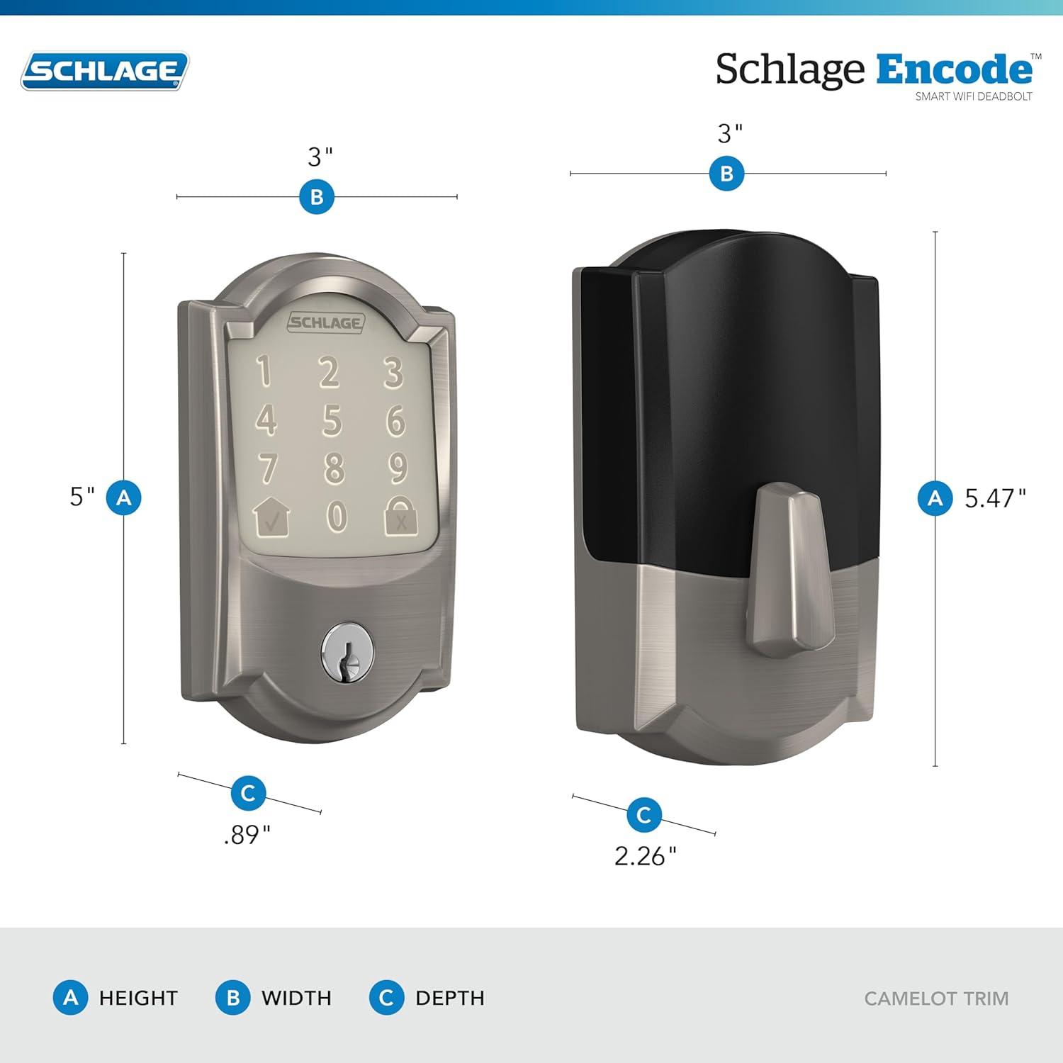 image:imageSchlage Encode Smart WiFi Deadbolt Lock for Front Door Keyless Entry with App or Touchscreen Works with Alexa Hey Google amp Airbnb Create Codes for Guests Satin NickelSatin Nickel