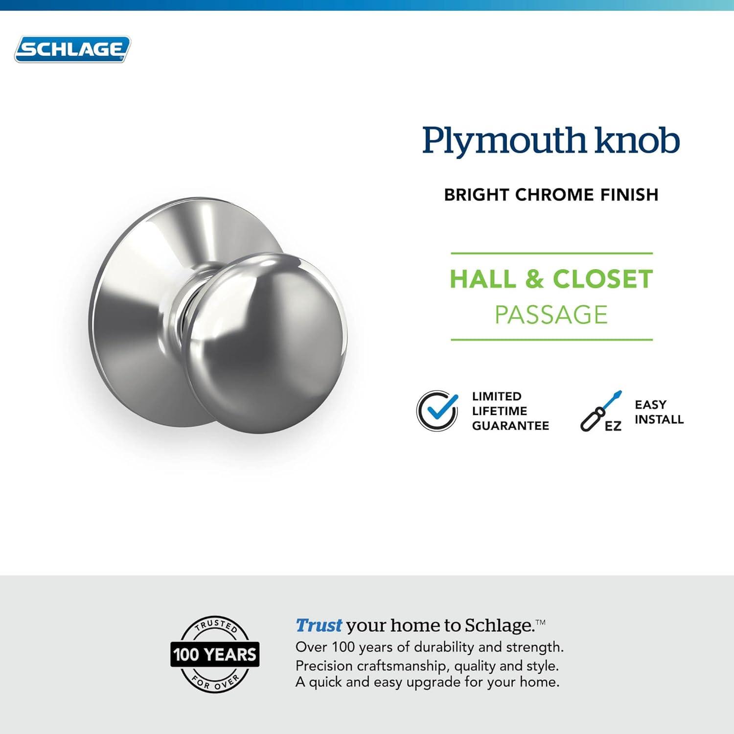 image:imageSchlage F10 PLY 620 CAM Camelot Collection Plymouth Passage Knob Antique PewterBright Chrome