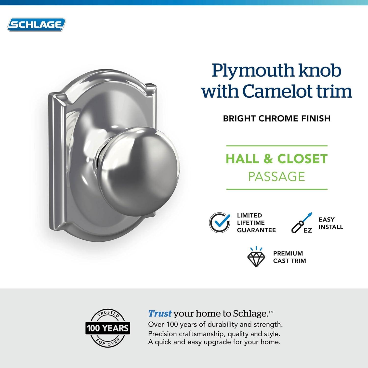 image:imageSchlage F10 PLY 620 CAM Camelot Collection Plymouth Passage Knob Antique PewterBright Chrome