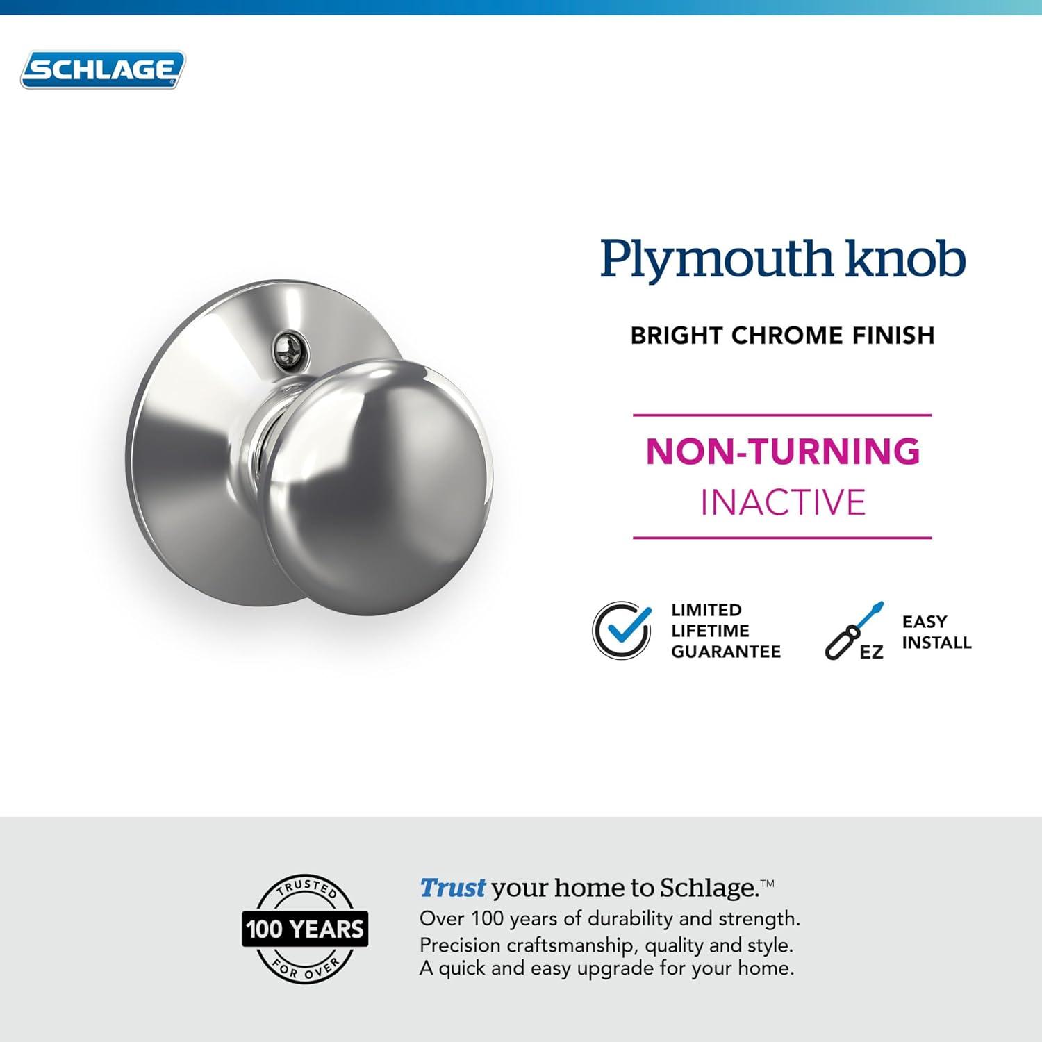 image:imageSchlage F10 PLY 620 CAM Camelot Collection Plymouth Passage Knob Antique PewterBright Chrome