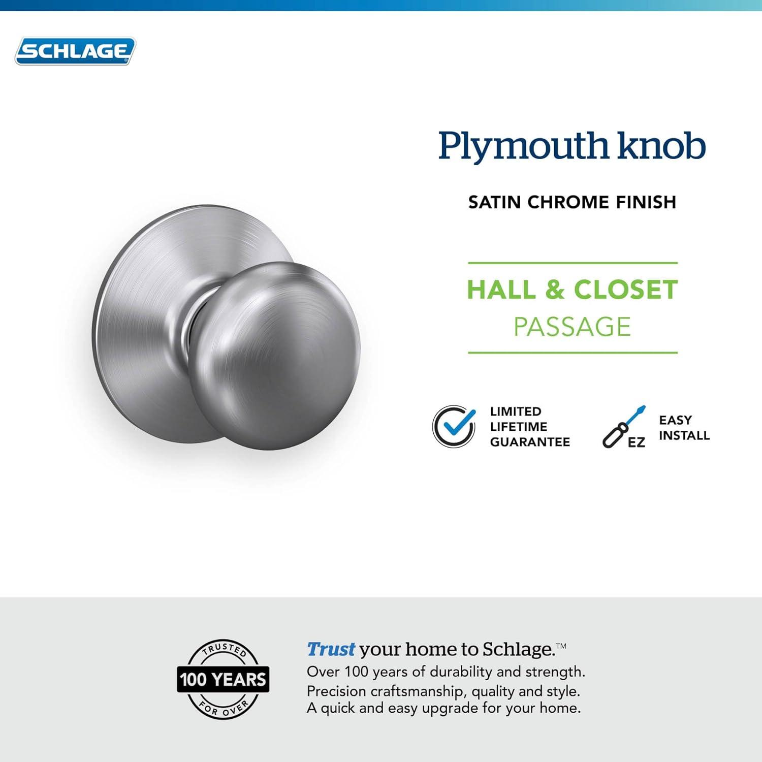 image:imageSchlage F10 PLY 620 CAM Camelot Collection Plymouth Passage Knob Antique PewterSatin Chrome
