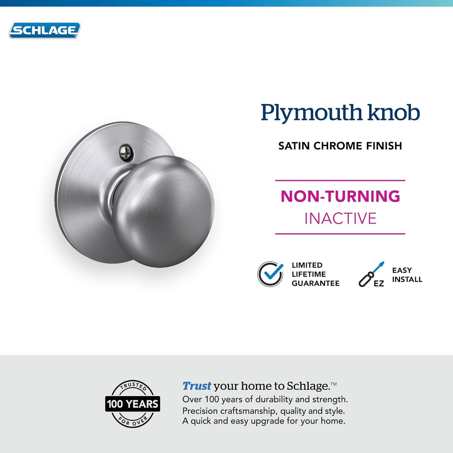 image:imageSchlage F10 PLY 620 CAM Camelot Collection Plymouth Passage Knob Antique PewterSatin Chrome