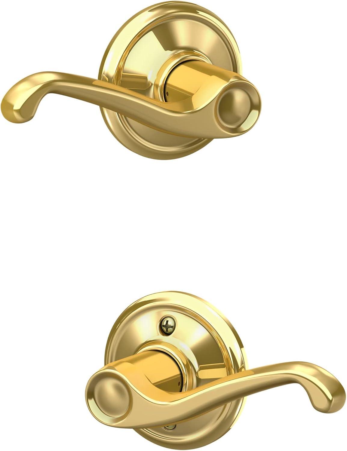 image:imageSchlage F10 V FLA 605 Flair Door Lever Hall amp Closet Passage Lock Bright BrassBright Brass