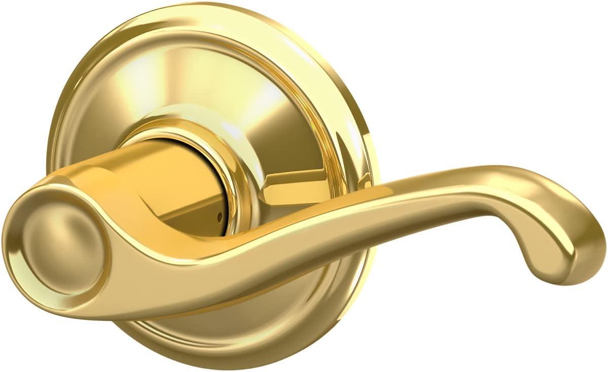 image:imageSchlage F10 V FLA 605 Flair Door Lever Hall amp Closet Passage Lock Bright BrassBright Brass