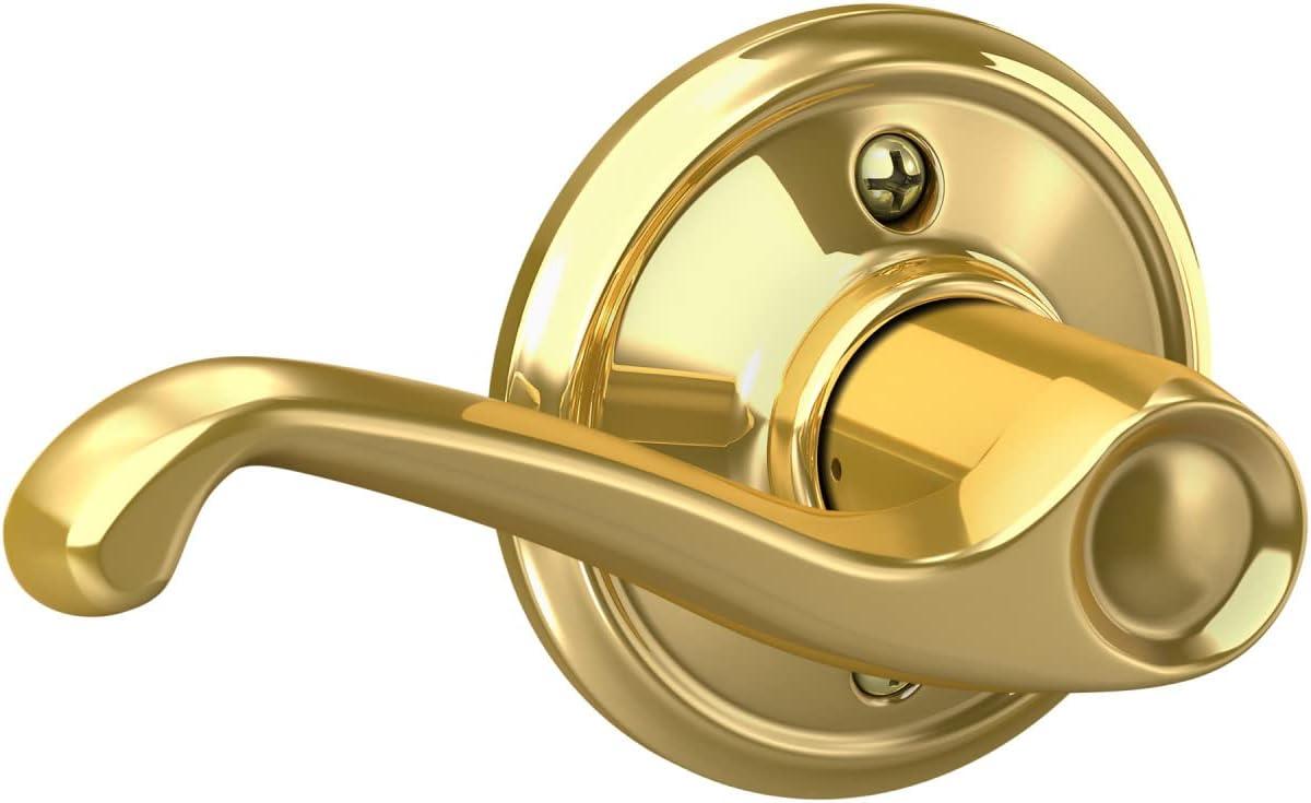 image:imageSchlage F10 V FLA 605 Flair Door Lever Hall amp Closet Passage Lock Bright BrassBright Brass