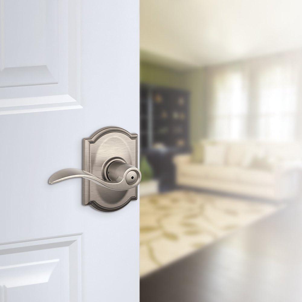 image:imageSchlage F40 ACC 619 CAM Accent Door Lever with Camelot Trim Bed amp Bath Privacy Lock Satin NickelPrivacy