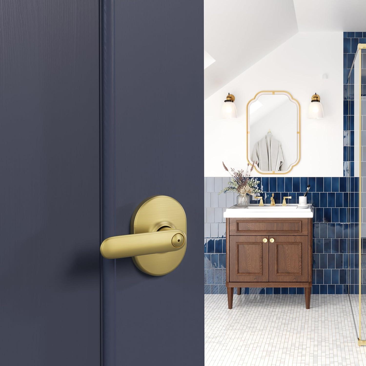 image:imageSchlage F40 DAV 622 RMN Davlin Door Lever with Remsen Trim Bed amp Bath Privacy Lock Matte BlackSatin Brass