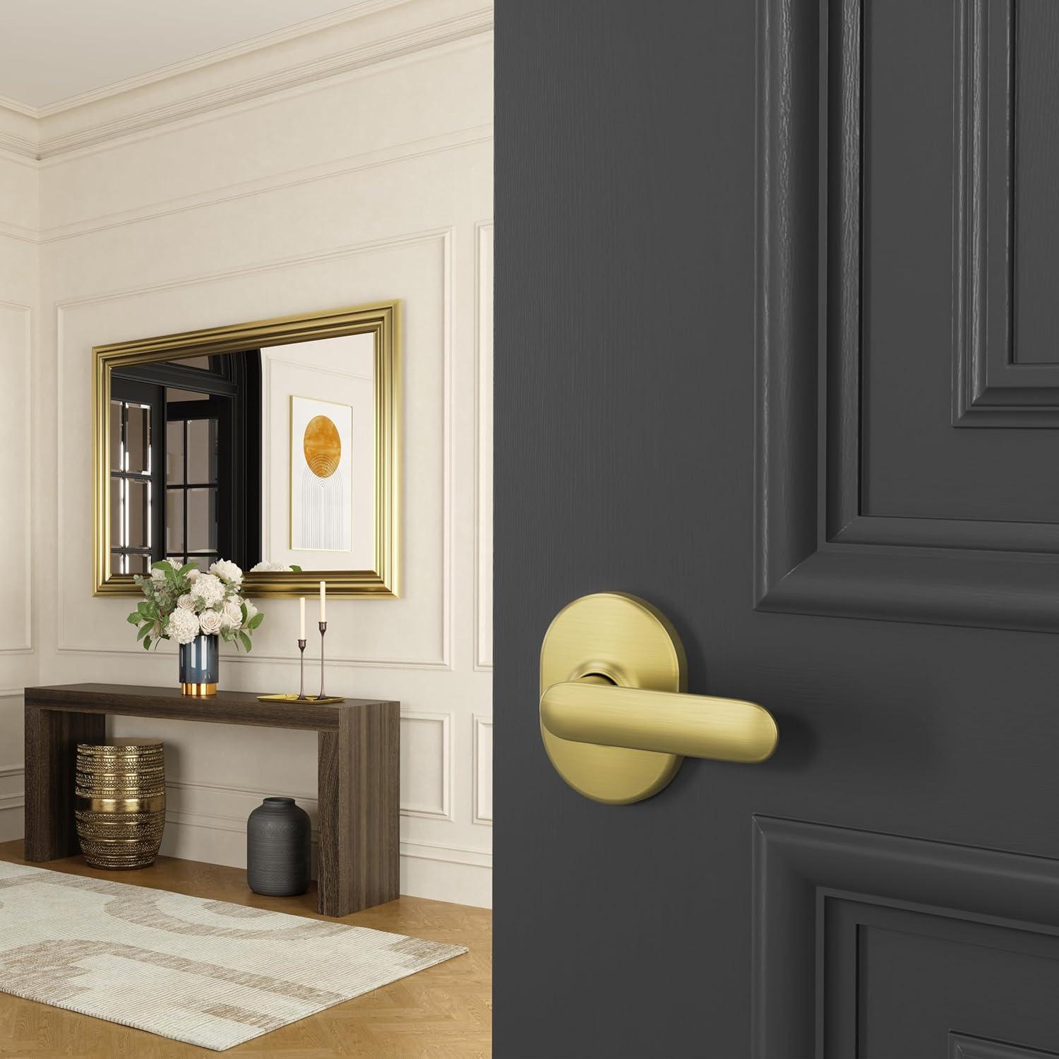 image:imageSchlage F40 DAV 622 RMN Davlin Door Lever with Remsen Trim Bed amp Bath Privacy Lock Matte BlackSatin Brass