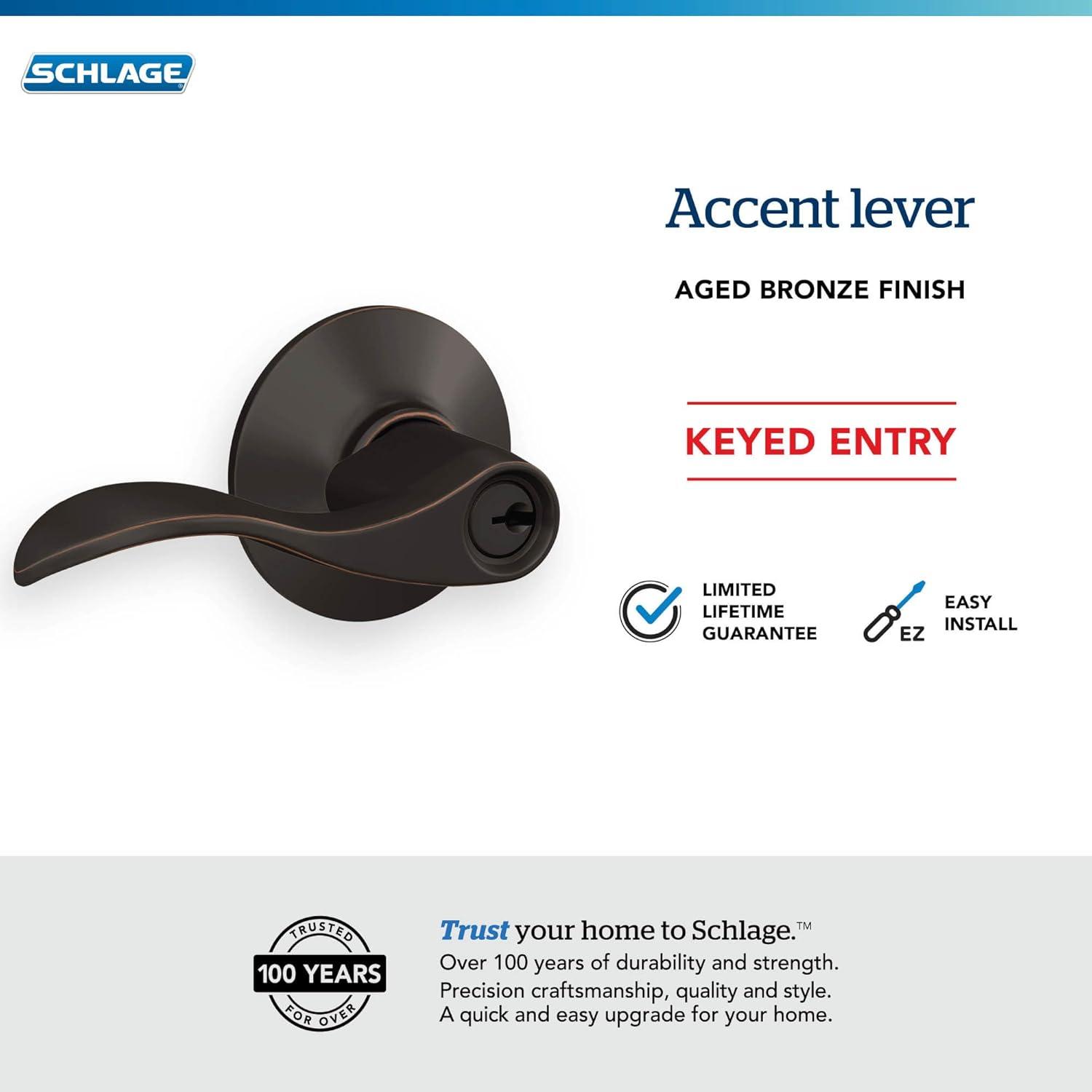 image:imageSchlage F51A ACC 716 Accent Door Lever Keyed Entry Lock Aged BronzeKeyed Entry