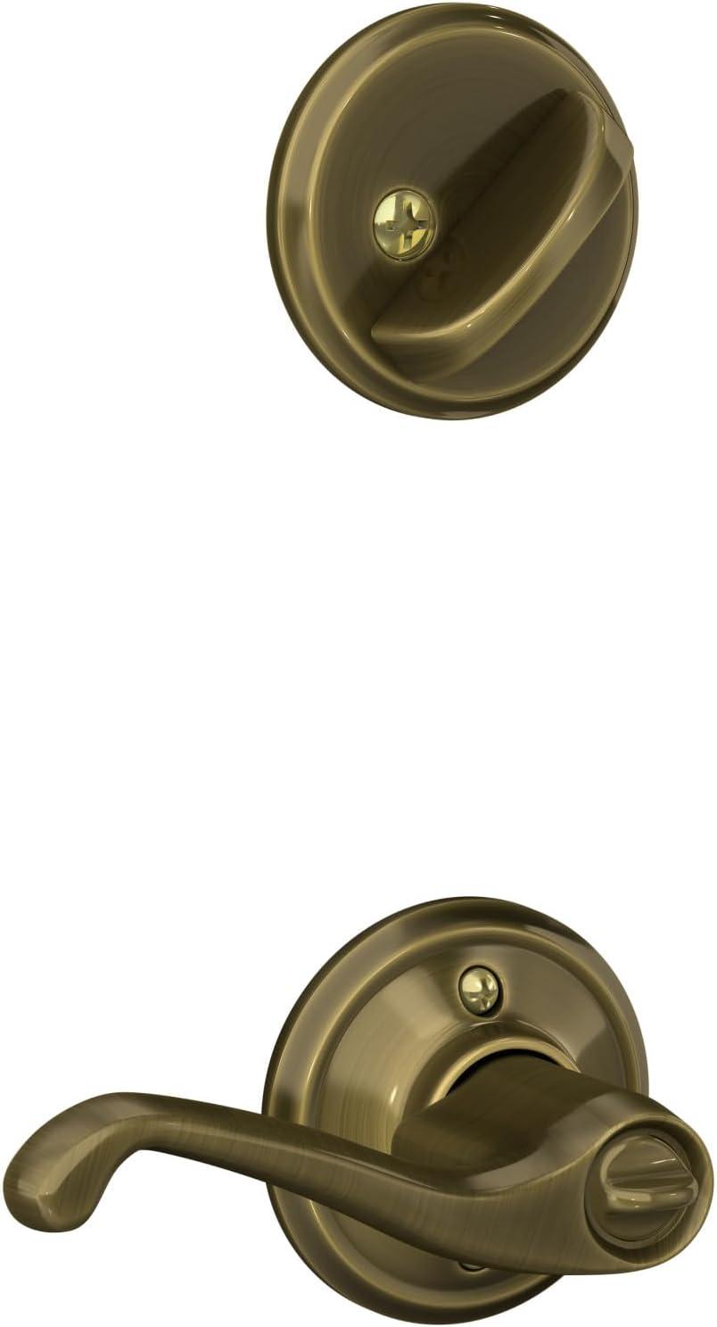 image:imageSchlage FB50 V FLA 609 Single Cylinder Deadbolt and Keyed Entry Flair Lever Antique Brass