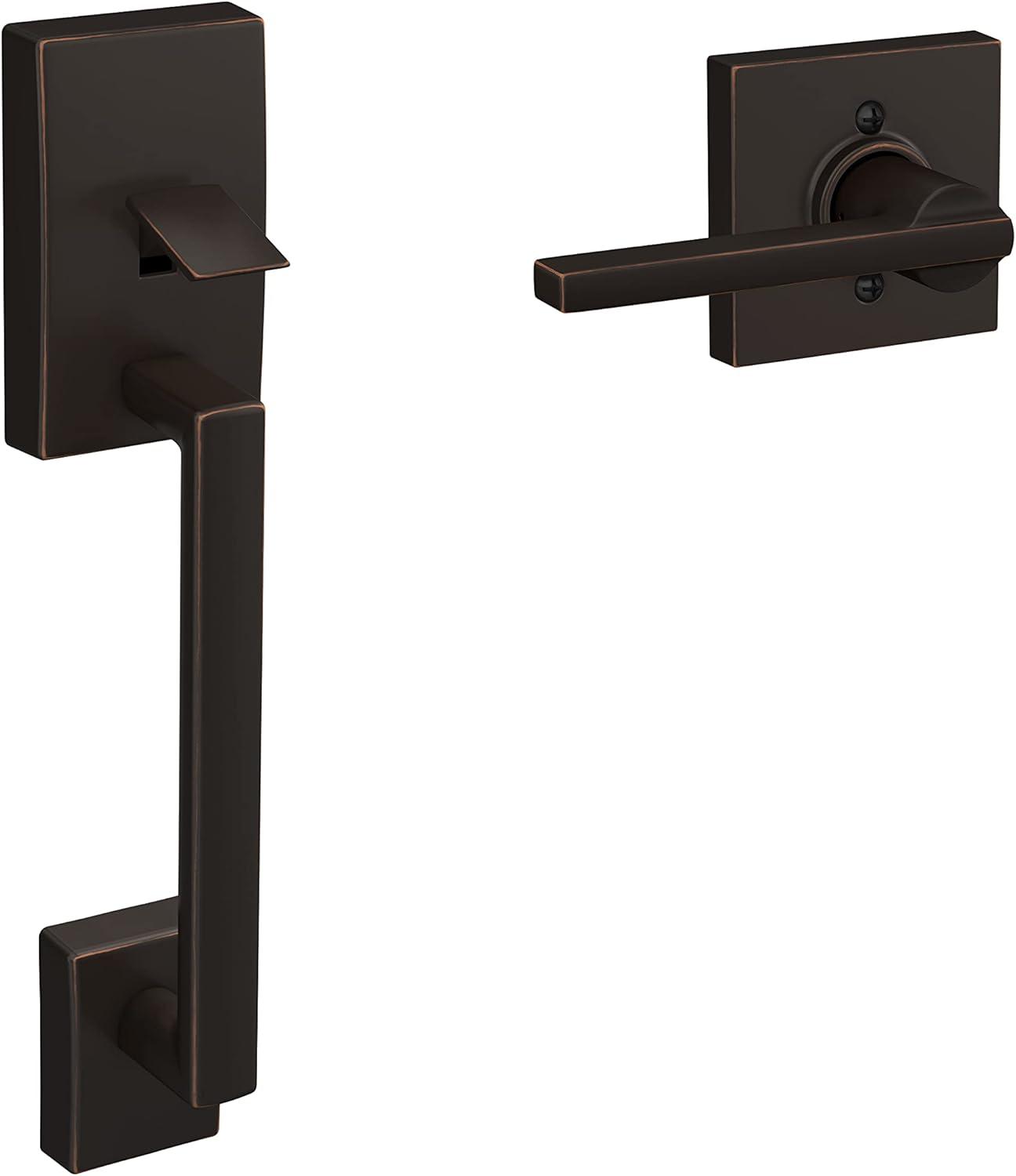 image:imageSchlage FE285 CEN 622 LAT Century Front Entry Handleset with Latitude Lever Lower Half Grip Matte BlackAged Bronze