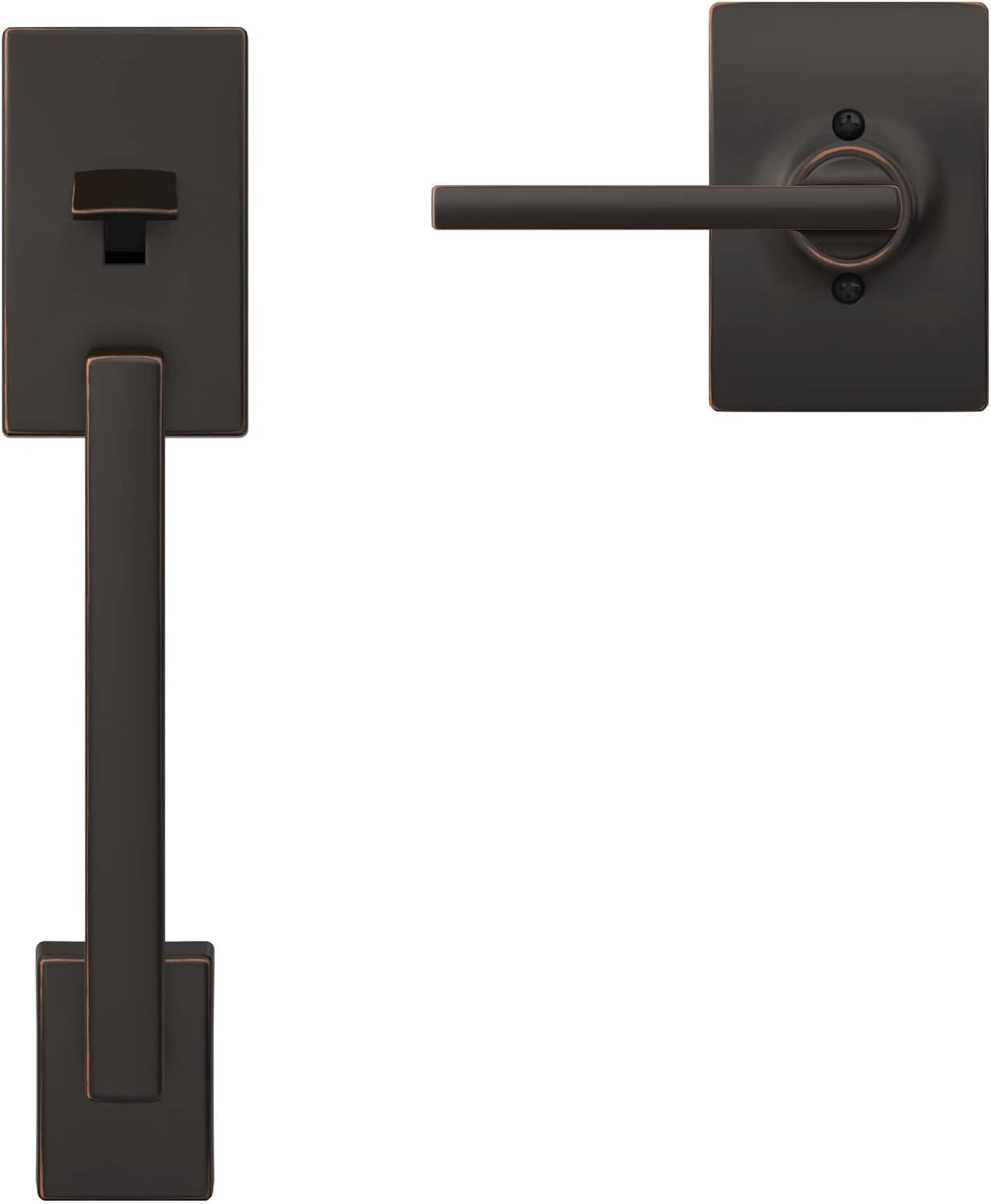 image:imageSchlage FE285 CEN 622 LAT Century Front Entry Handleset with Latitude Lever Lower Half Grip Matte BlackAged Bronze