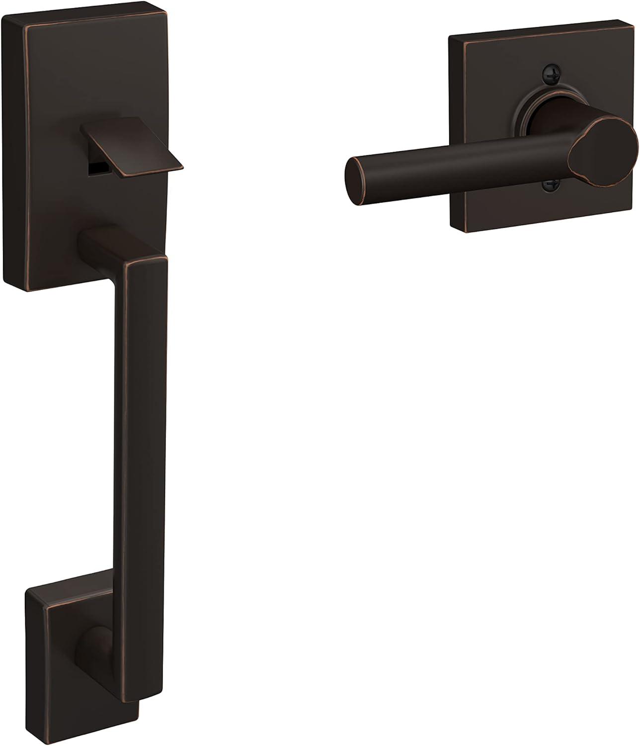 image:imageSchlage FE285 CEN 622 LAT Century Front Entry Handleset with Latitude Lever Lower Half Grip Matte BlackAged Bronze