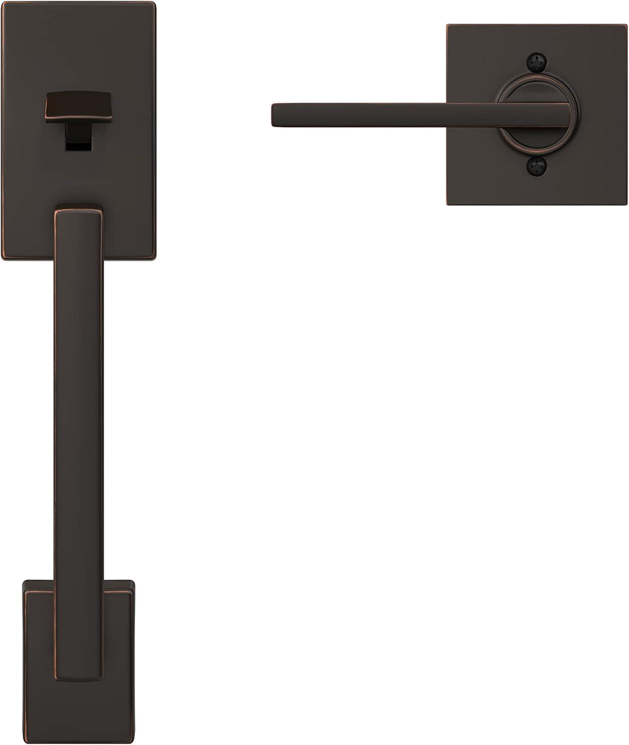 image:imageSchlage FE285 CEN 622 LAT Century Front Entry Handleset with Latitude Lever Lower Half Grip Matte BlackAged Bronze