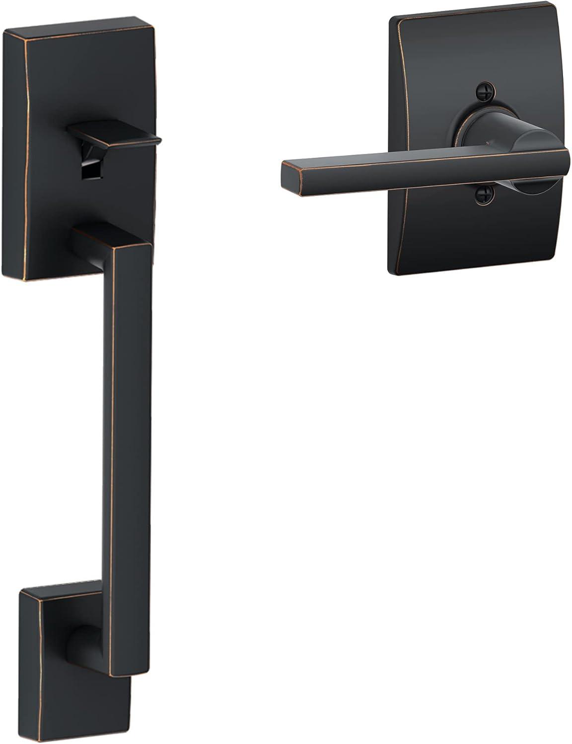 image:imageSchlage FE285 CEN 622 LAT Century Front Entry Handleset with Latitude Lever Lower Half Grip Matte BlackAged Bronze
