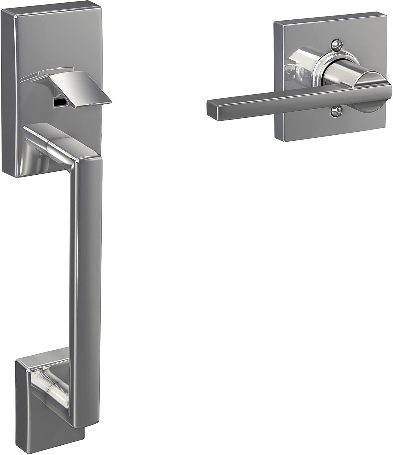 image:imageSchlage FE285 CEN 622 LAT Century Front Entry Handleset with Latitude Lever Lower Half Grip Matte BlackBright Chrome