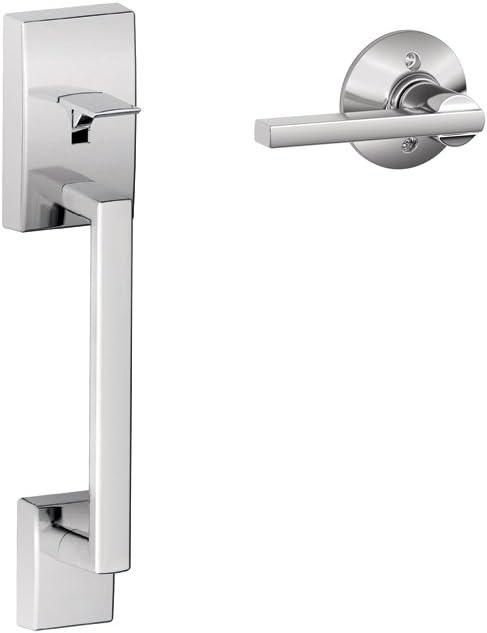 image:imageSchlage FE285 CEN 622 LAT Century Front Entry Handleset with Latitude Lever Lower Half Grip Matte BlackBright Chrome