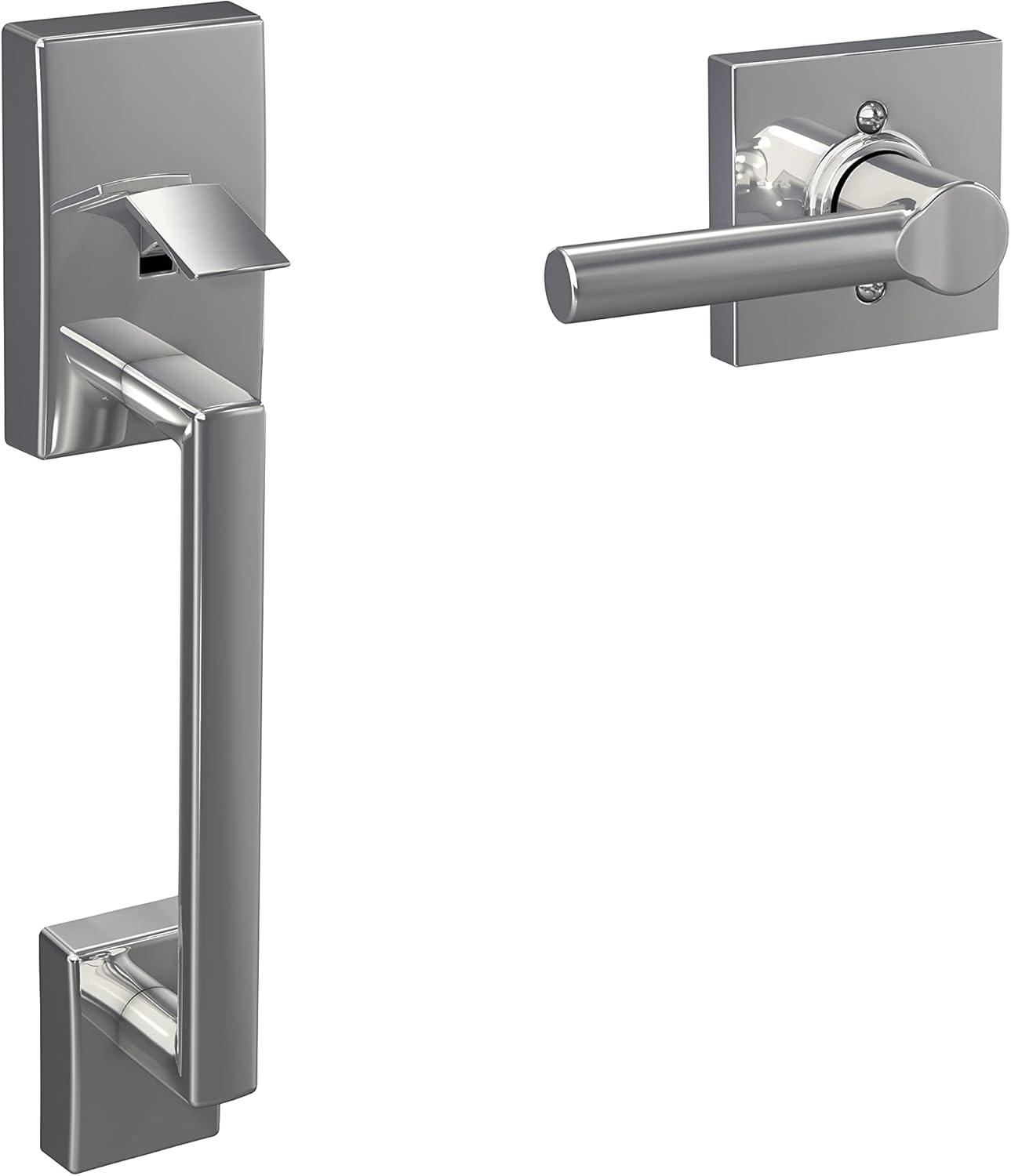 image:imageSchlage FE285 CEN 622 LAT Century Front Entry Handleset with Latitude Lever Lower Half Grip Matte BlackBright Chrome