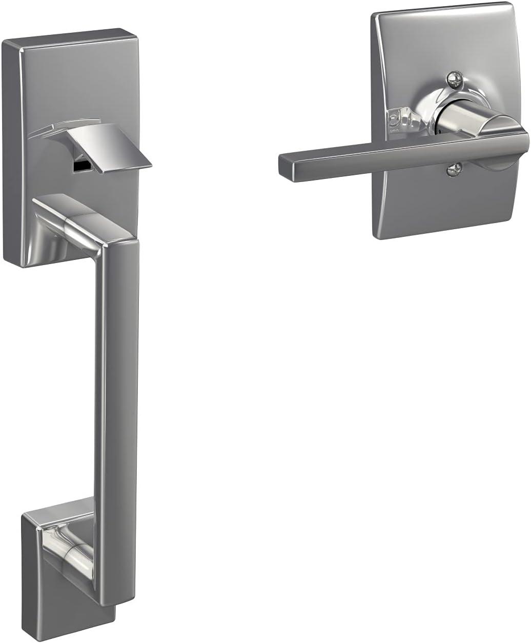 image:imageSchlage FE285 CEN 622 LAT Century Front Entry Handleset with Latitude Lever Lower Half Grip Matte BlackBright Chrome