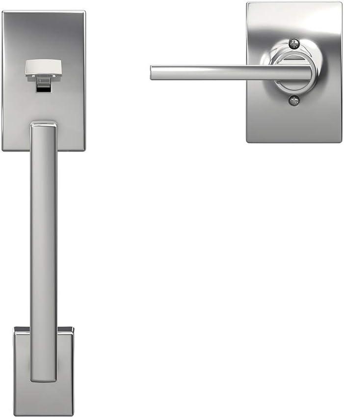 image:imageSchlage FE285 CEN 622 LAT Century Front Entry Handleset with Latitude Lever Lower Half Grip Matte BlackBright Chrome