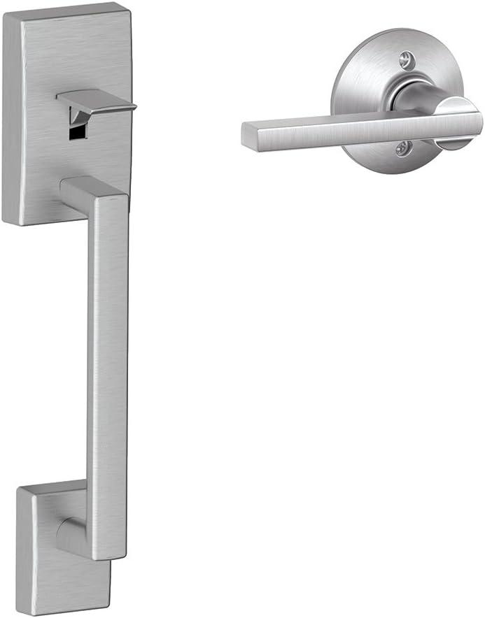 image:imageSchlage FE285 CEN 622 LAT Century Front Entry Handleset with Latitude Lever Lower Half Grip Matte BlackSatin Chrome