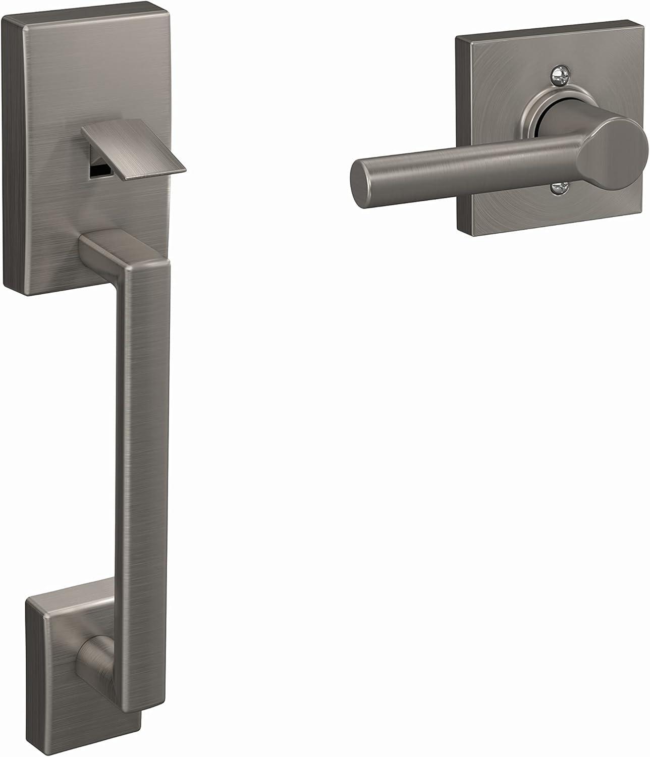 image:imageSchlage FE285 CEN 622 LAT Century Front Entry Handleset with Latitude Lever Lower Half Grip Matte BlackSatin Nickel