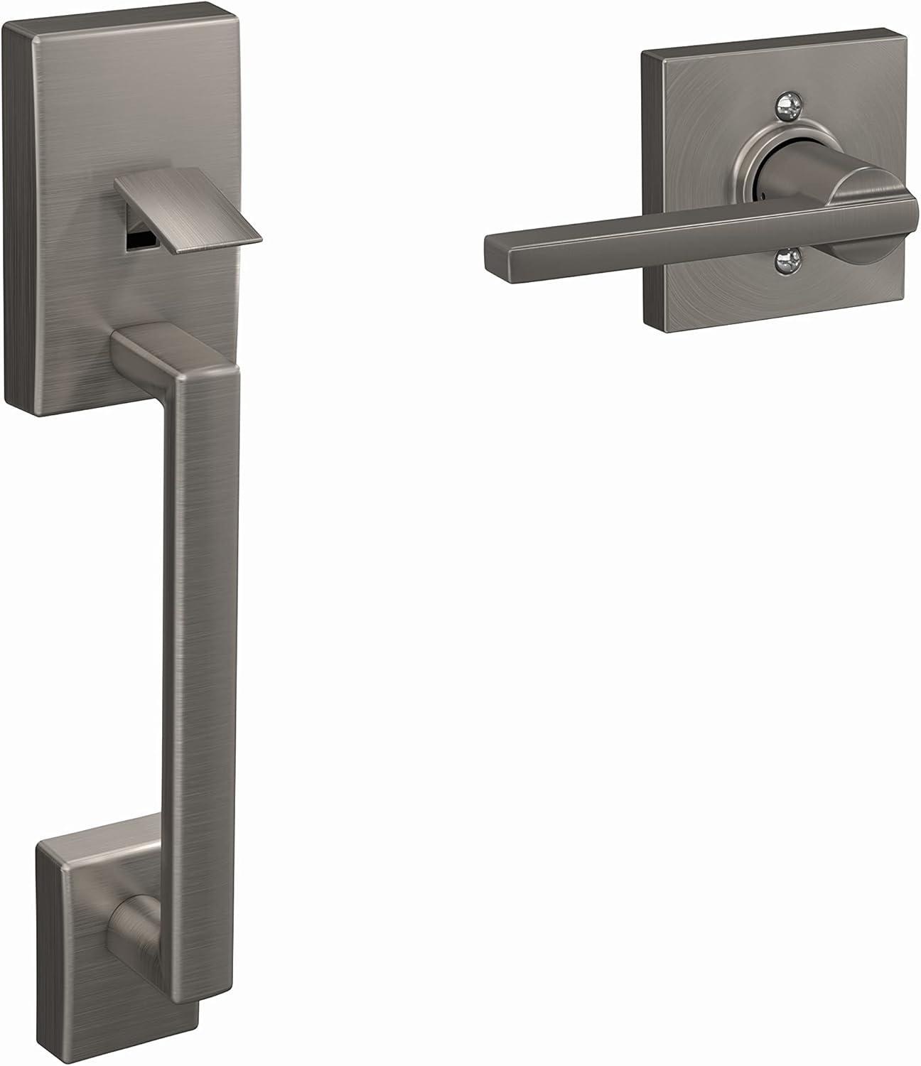 image:imageSchlage FE285 CEN 622 LAT Century Front Entry Handleset with Latitude Lever Lower Half Grip Matte BlackSatin Nickel