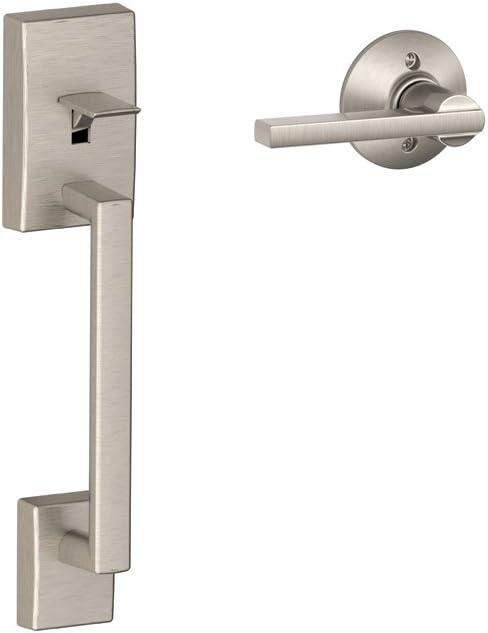 image:imageSchlage FE285 CEN 622 LAT Century Front Entry Handleset with Latitude Lever Lower Half Grip Matte BlackSatin Nickel