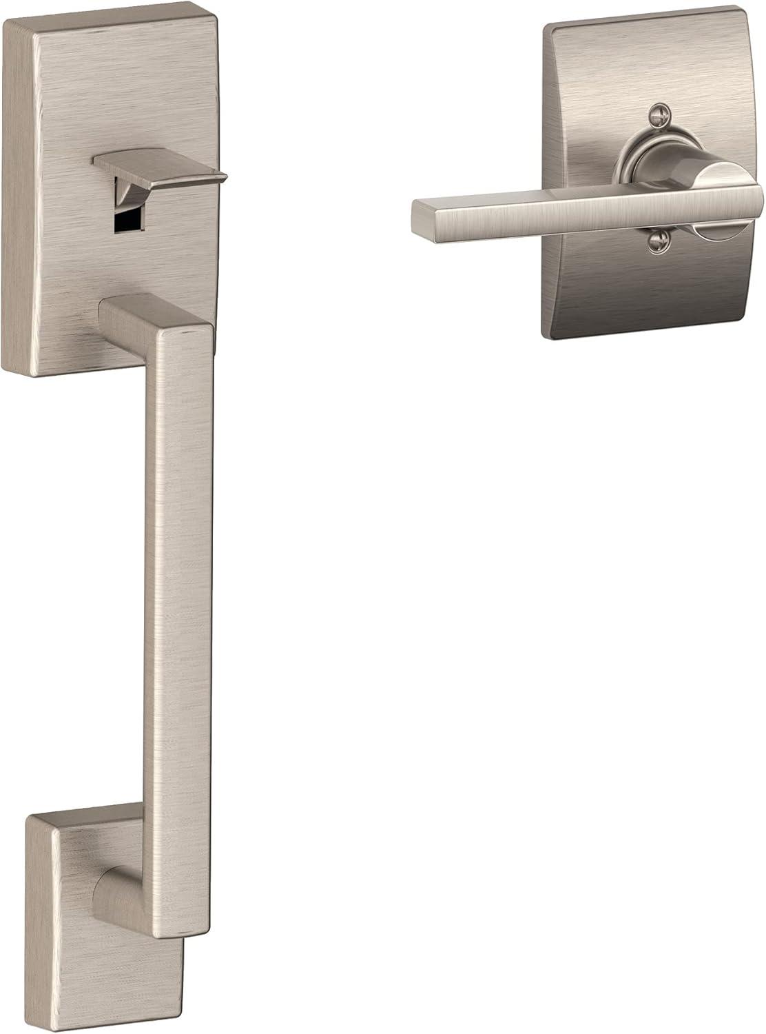 image:imageSchlage FE285 CEN 622 LAT Century Front Entry Handleset with Latitude Lever Lower Half Grip Matte BlackSatin Nickel