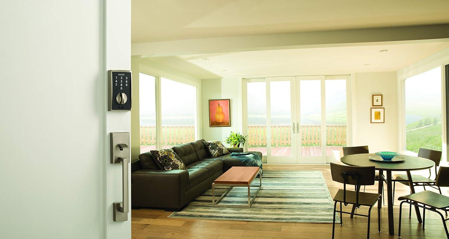 image:imageSchlage FE285 CEN 622 LAT Century Front Entry Handleset with Latitude Lever Lower Half Grip Matte BlackSatin Nickel