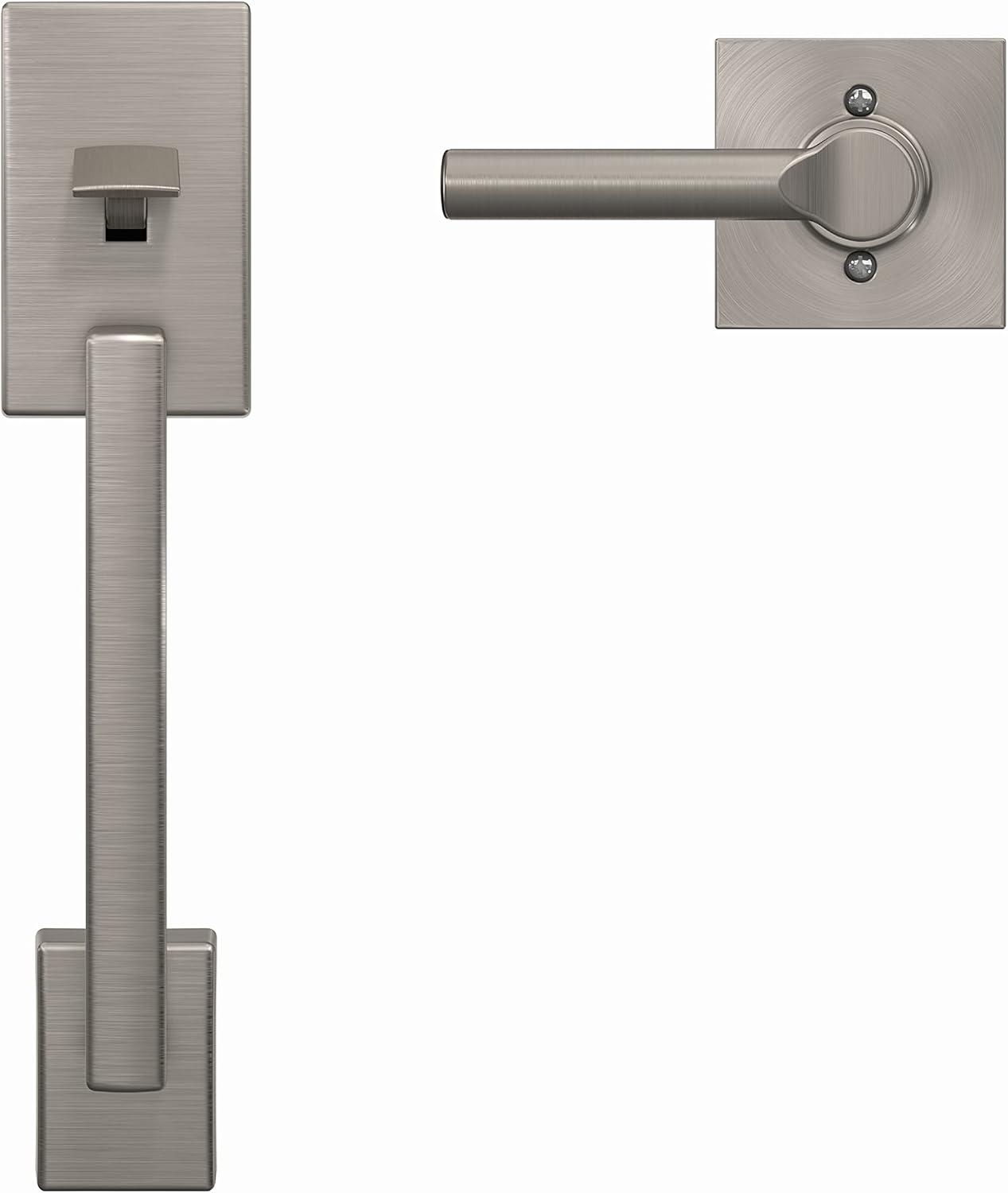 image:imageSchlage FE285 CEN 622 LAT Century Front Entry Handleset with Latitude Lever Lower Half Grip Matte BlackSatin Nickel