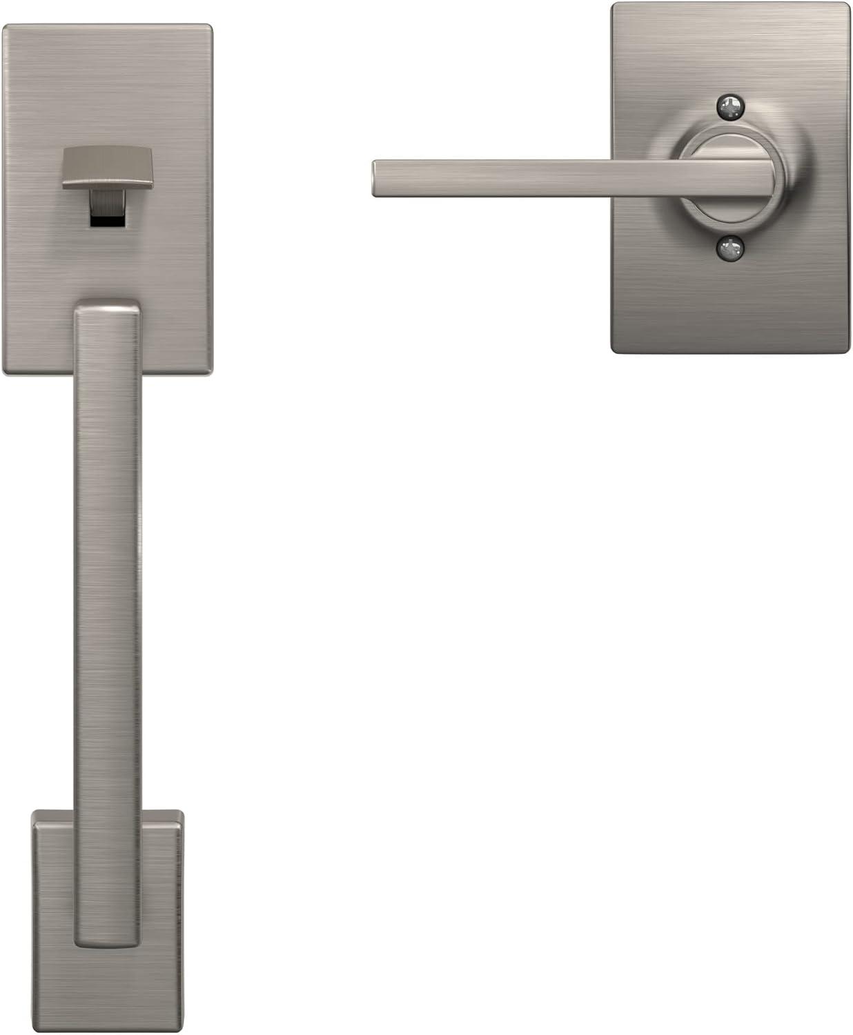 image:imageSchlage FE285 CEN 622 LAT Century Front Entry Handleset with Latitude Lever Lower Half Grip Matte BlackSatin Nickel