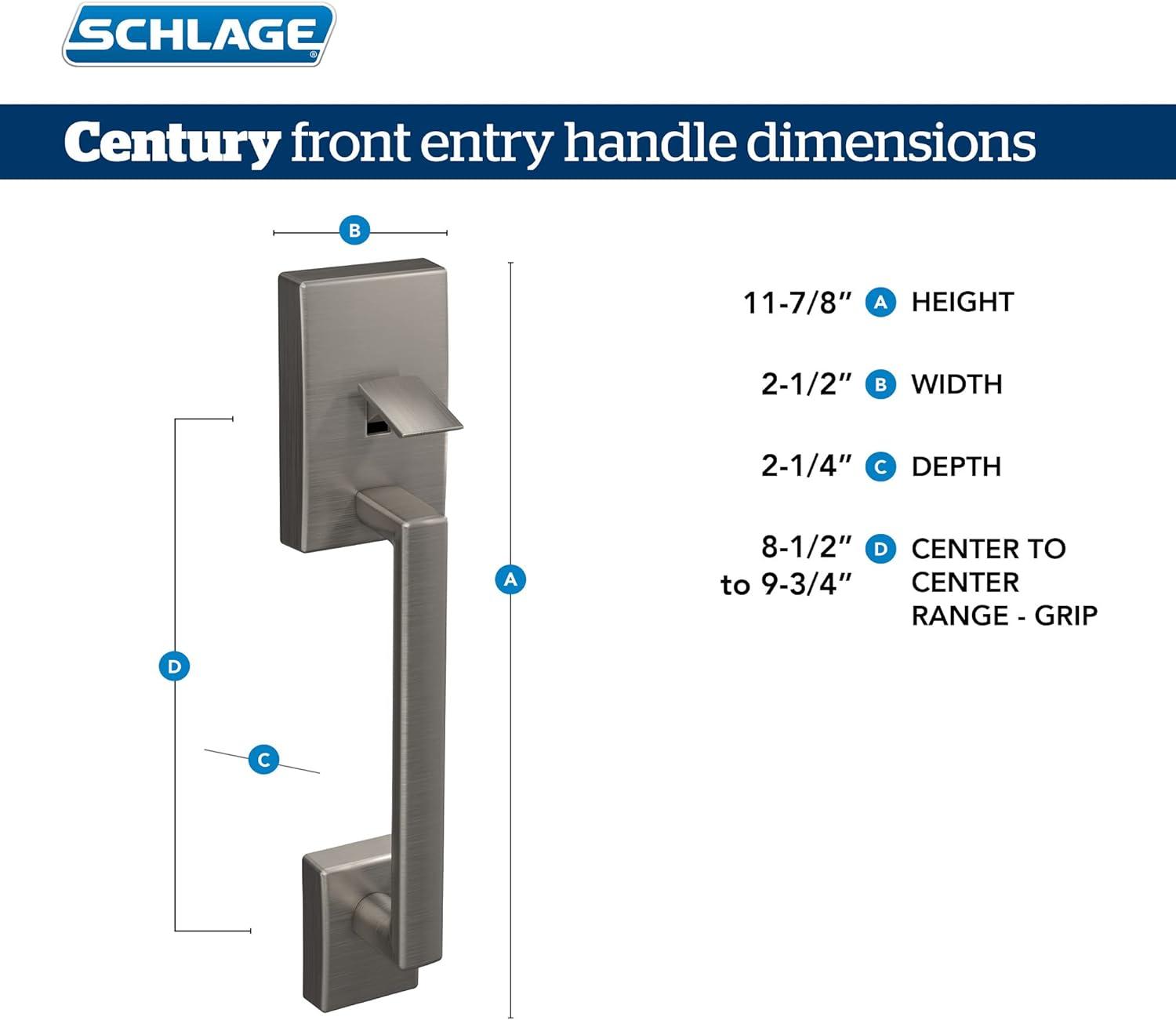 image:imageSchlage FE285 CEN 622 LAT Century Front Entry Handleset with Latitude Lever Lower Half Grip Matte BlackSatin Nickel