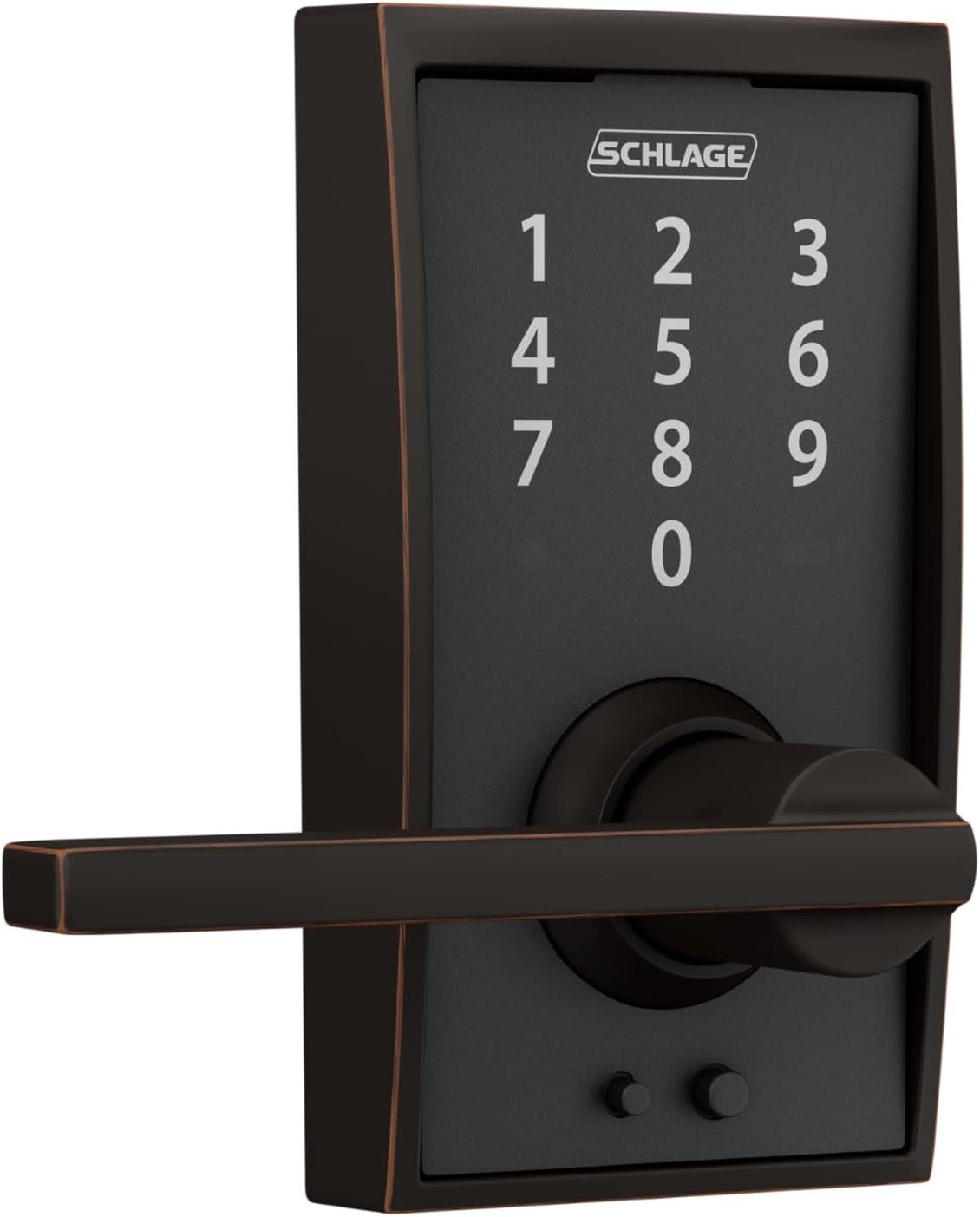 image:imageSchlage FE695 CEN 716 LAT Touch Century Lock with Latitude Lever Electronic Keyless Entry Lock Aged BronzeAged Bronze