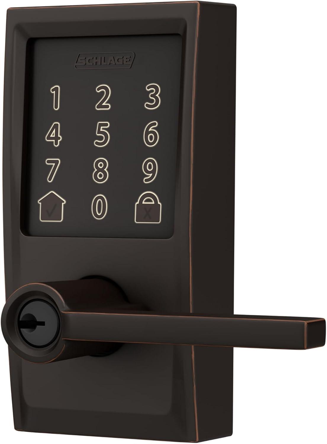 image:imageSchlage FE789WB CEN 622 LAT Encode WiFi Latitude Lever Smart Lock Keyless Entry Touchscreen Door Lock with Century Trim Matte BlackAged Bronze