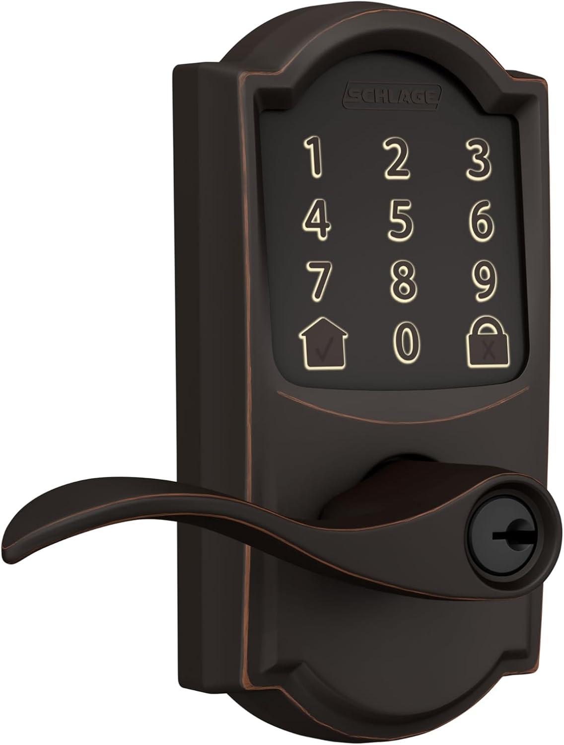 image:imageSchlage FE789WB CEN 622 LAT Encode WiFi Latitude Lever Smart Lock Keyless Entry Touchscreen Door Lock with Century Trim Matte BlackAged Bronze