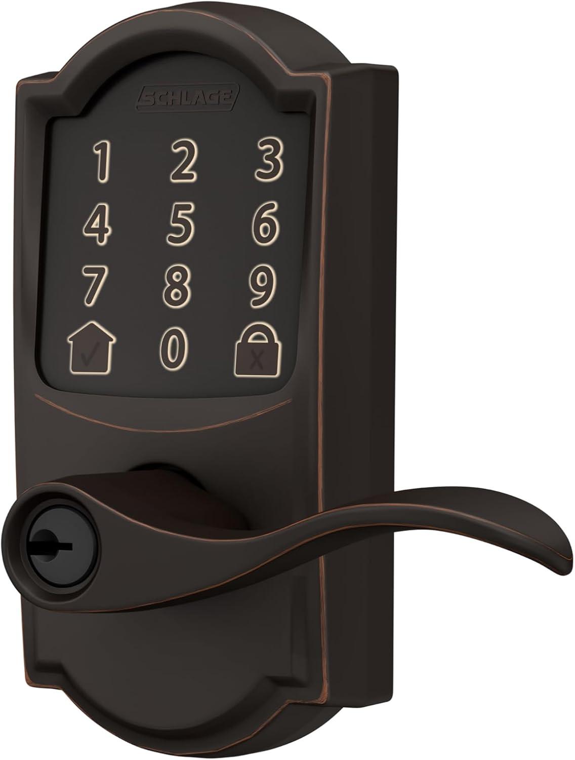 image:imageSchlage FE789WB CEN 622 LAT Encode WiFi Latitude Lever Smart Lock Keyless Entry Touchscreen Door Lock with Century Trim Matte BlackAged Bronze