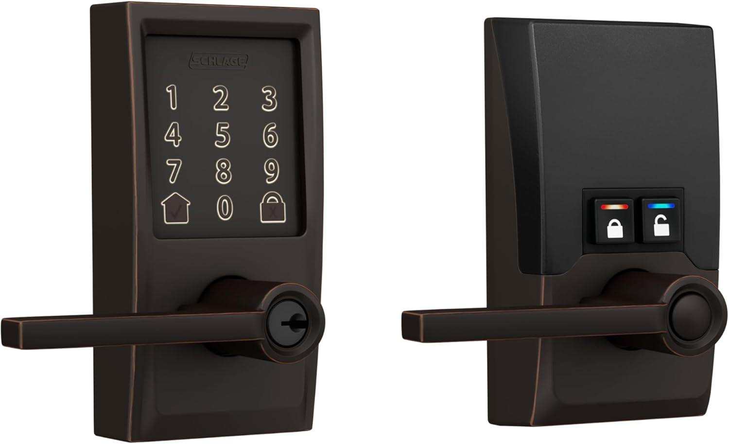 image:imageSchlage FE789WB CEN 622 LAT Encode WiFi Latitude Lever Smart Lock Keyless Entry Touchscreen Door Lock with Century Trim Matte BlackAged Bronze